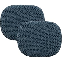 REDEARTH Round Pouf Foot Stool Bean Bag Ottoman - Hand Knitted Boho Pouffe - Home Decor Poof - Stuffed Foot Rest for Living Room - Nursery - Bedroom - Patio 19.5"x19.5"x14" - Teal, Set of 2