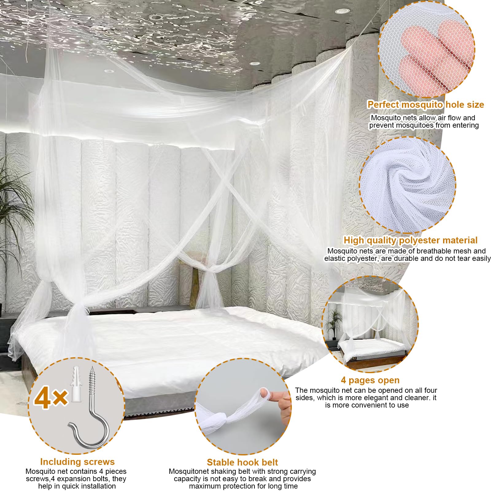 Zanzariera Letto Matrimoniale UQTUKO - 200x210x220 Cm, Baldacchino Quadrato, Maglia Fitta