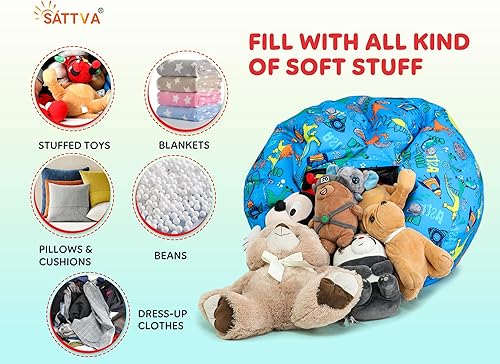 Miniatura 4 de SATTVA Puf de almacenamiento de animales de peluche para niños, bolsa de almacenamiento con cremallera para organizar animales de peluche, funda