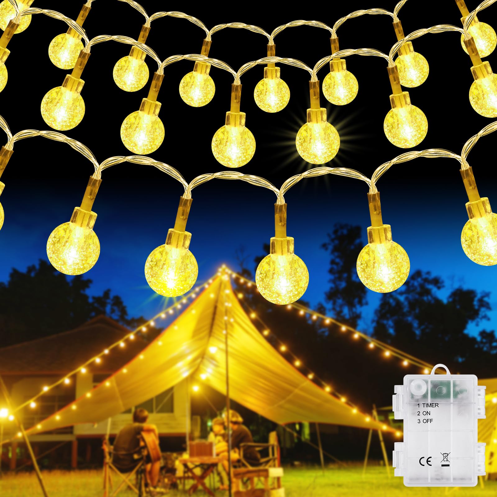 AUAUY Guirnalda Luces Exterior, 6m 40LED Luces LED Exterior Jardin, Funciona con Pilas Lights Outdoor Decoracion Jardin Exterior y Interior, Guirnaldas LED Exterior Jardin, Dormitorio (Blanco CáLido)