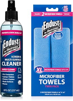 Endust for Electronics Cleaning Spray and Two XL Microfiber Towels Bundle