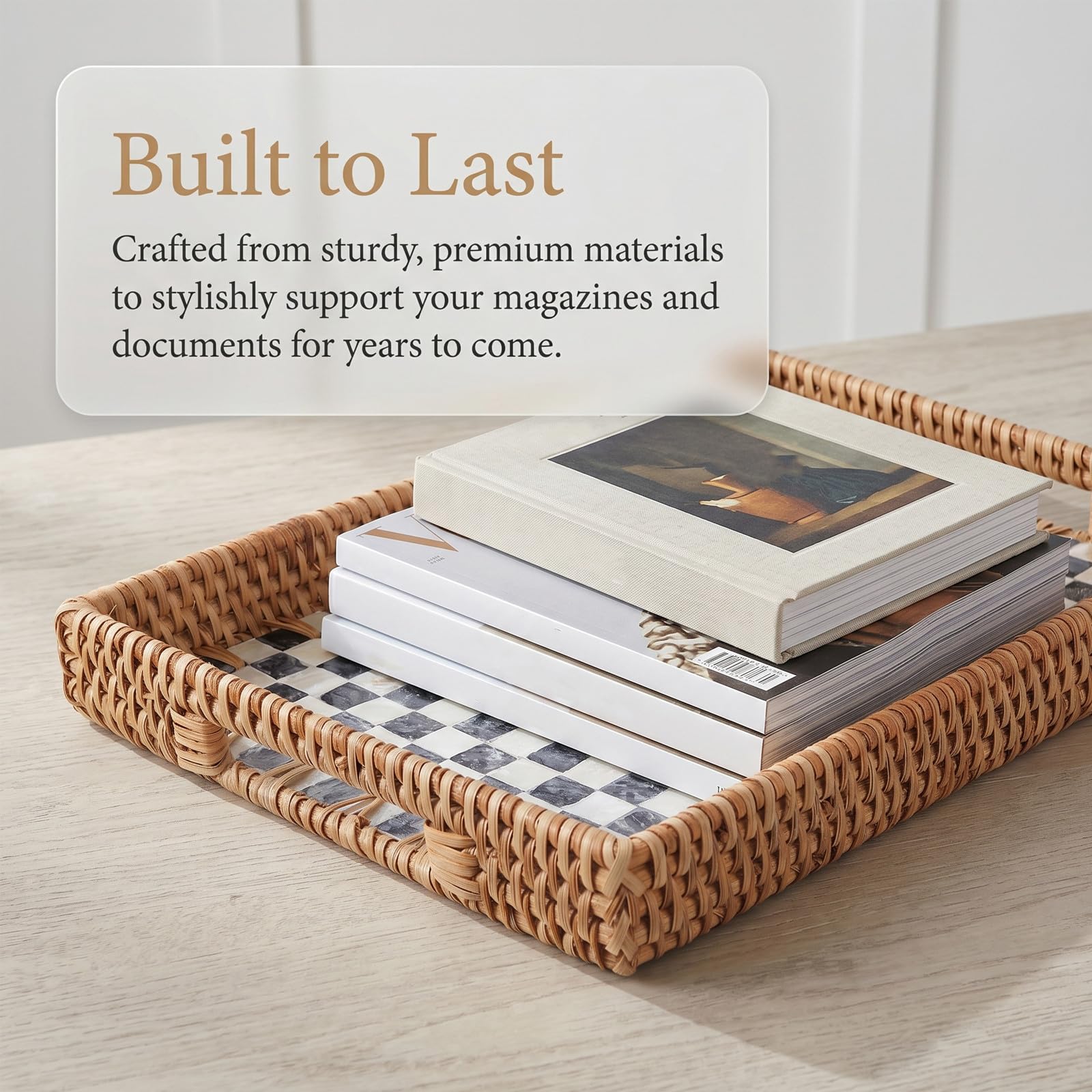 Rechteckiger, stapelbarer Schreibtisch-Organizer, Briefablage aus Rattan, Ablage für Dokumente, Papierorganizer für den Schreibtisch, 33 x 23 cm (13" x 9"), ideal für Zuhause und