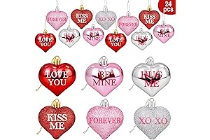 Valentines Day Heart Ornaments - Glitter Valentine's & Christmas Tree Decorations