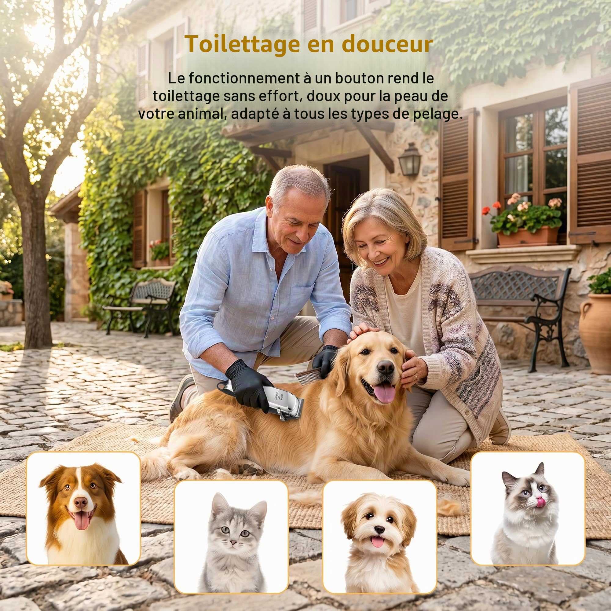 KAEFUYS Tondeuses Chiens Professionnelle IPX7 Tondeuse Animaux Sans Fil Faible Bruit Charge Rapide avec Ecran LCD et 6 Accessoires de Peigne Convient aux Grands Animaux de Compagnie
