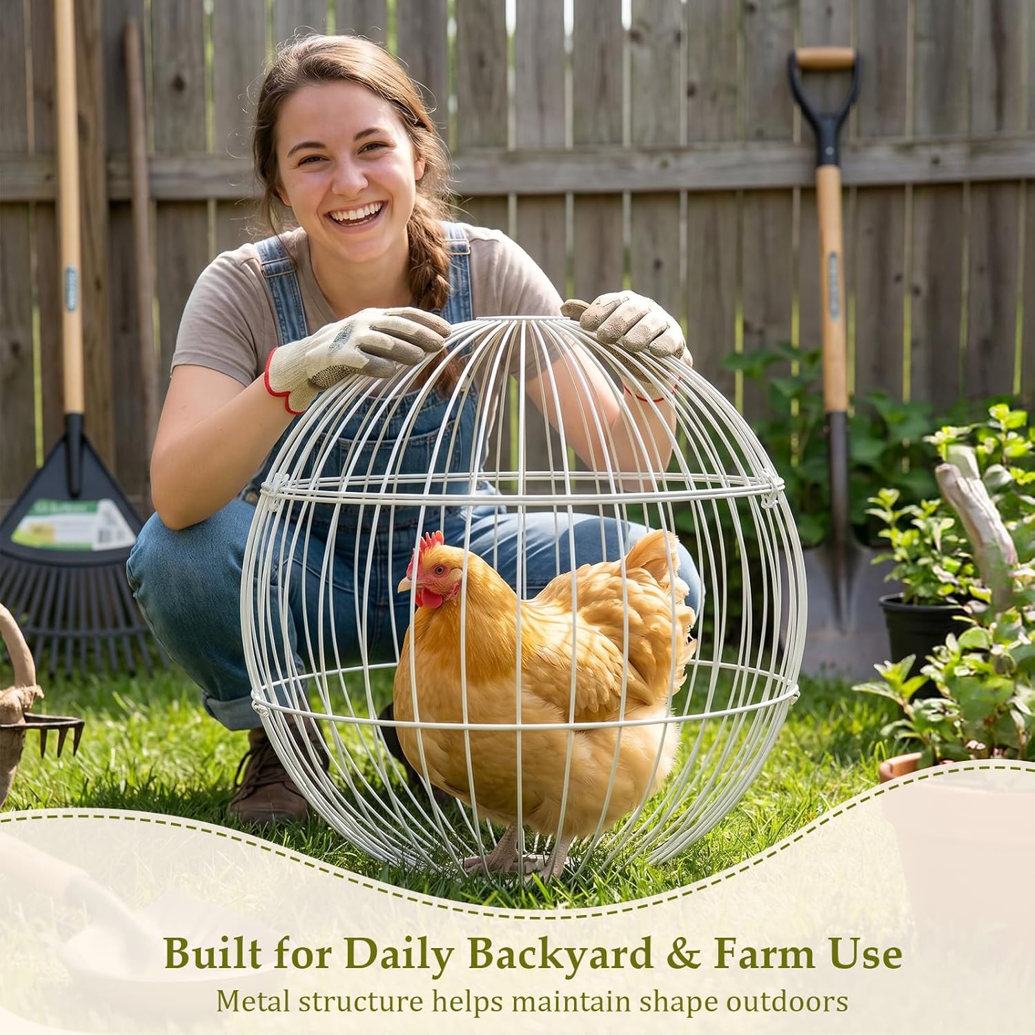 Chicken Ball Cage, 17.7" Large Metal Rolling Outdoor Enclosure for Chickens & Small Animals, Heavy-Duty Iron Wire Sphere, Tool-Free Snap-Lock Assembly, Backyard Exercise Cage for Supervised Use