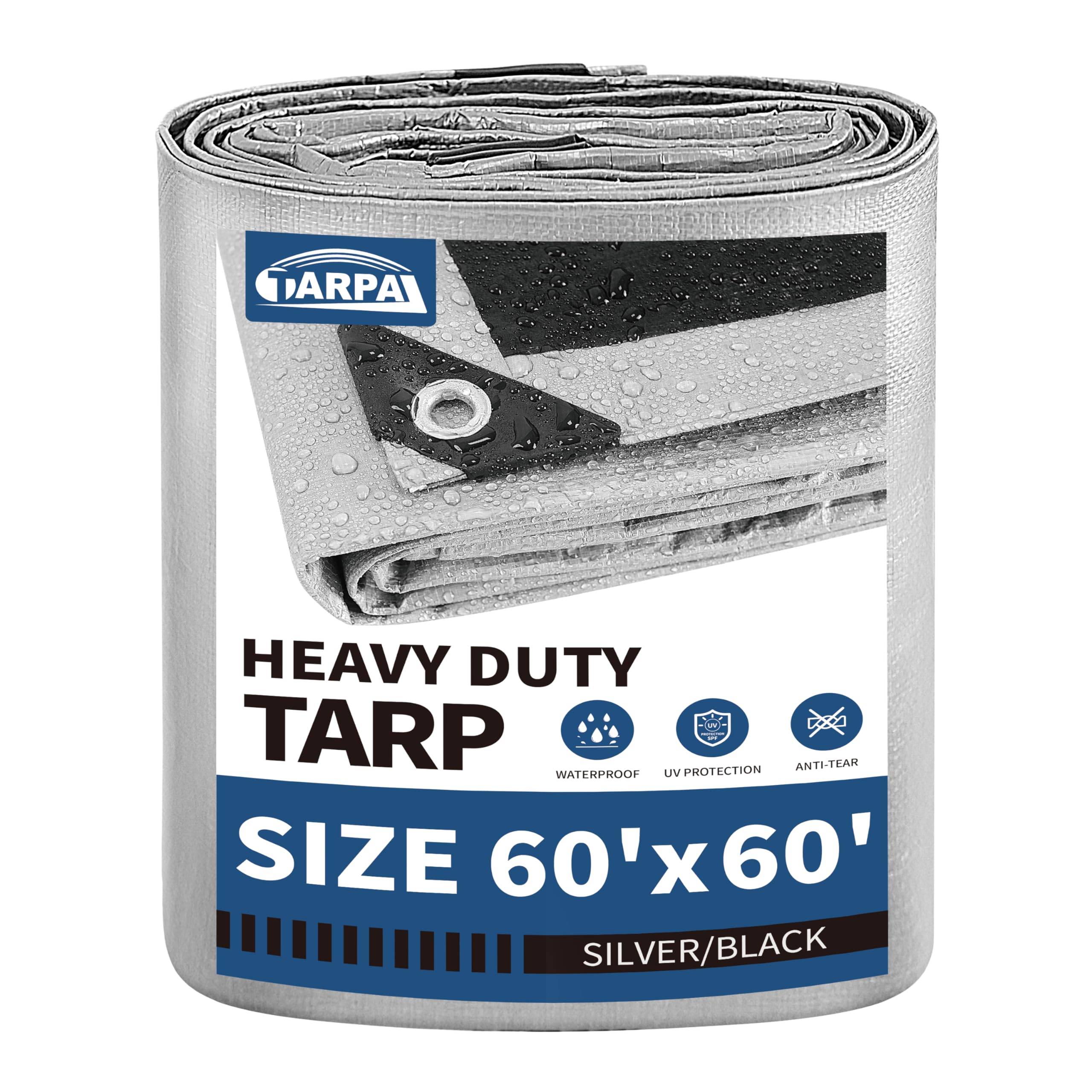 Photo 1 of TARPAL 60x60 Feet Tarps Silver 10.5Mil Multipurpose Protective Cover Heavy Duty Tarp Waterproof,Snow or UV Protection,Durable Reinforced Edges