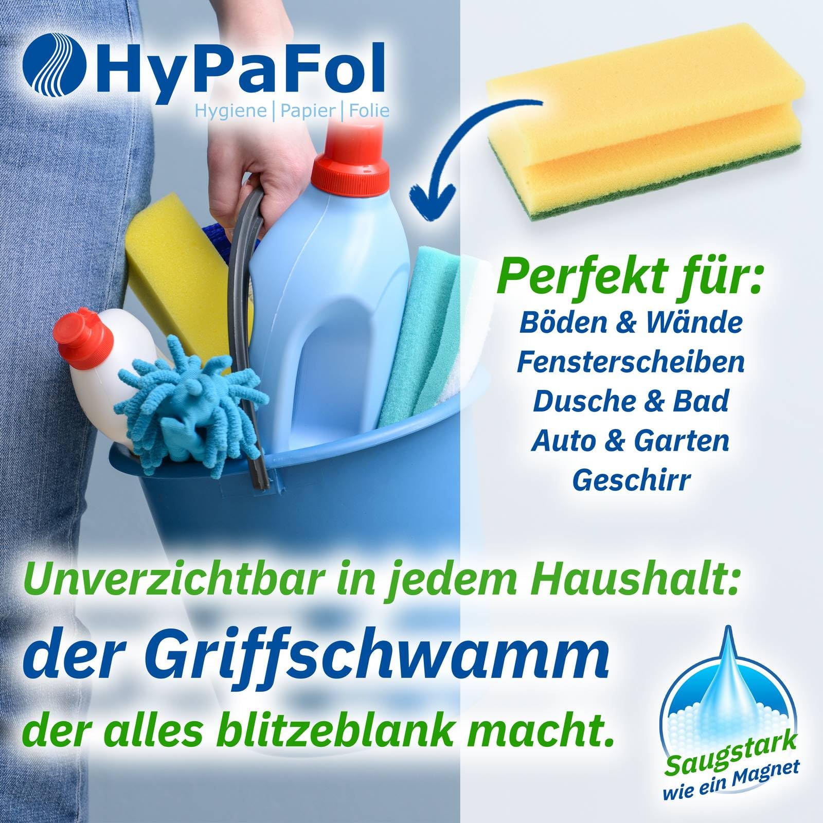 HypaFol Griffschwamm 120 Stück Topfreiniger I Spülschwamm für hartnäckige Verschmutzung I Putzschwamm Set für Küche, Gastro & Hotellerie I Reinigungsschwamm saugstark I Großer Küchenschwamm
