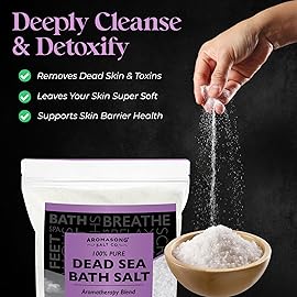 Aromasong Pure Dead Sea Salt for Soaking with 100% Natural Lavender, 2.43 LB - Spa Bath Salt Fine Grain - Body Wash Scrub - Soak for Women & Men- Bulk Resealable Pack