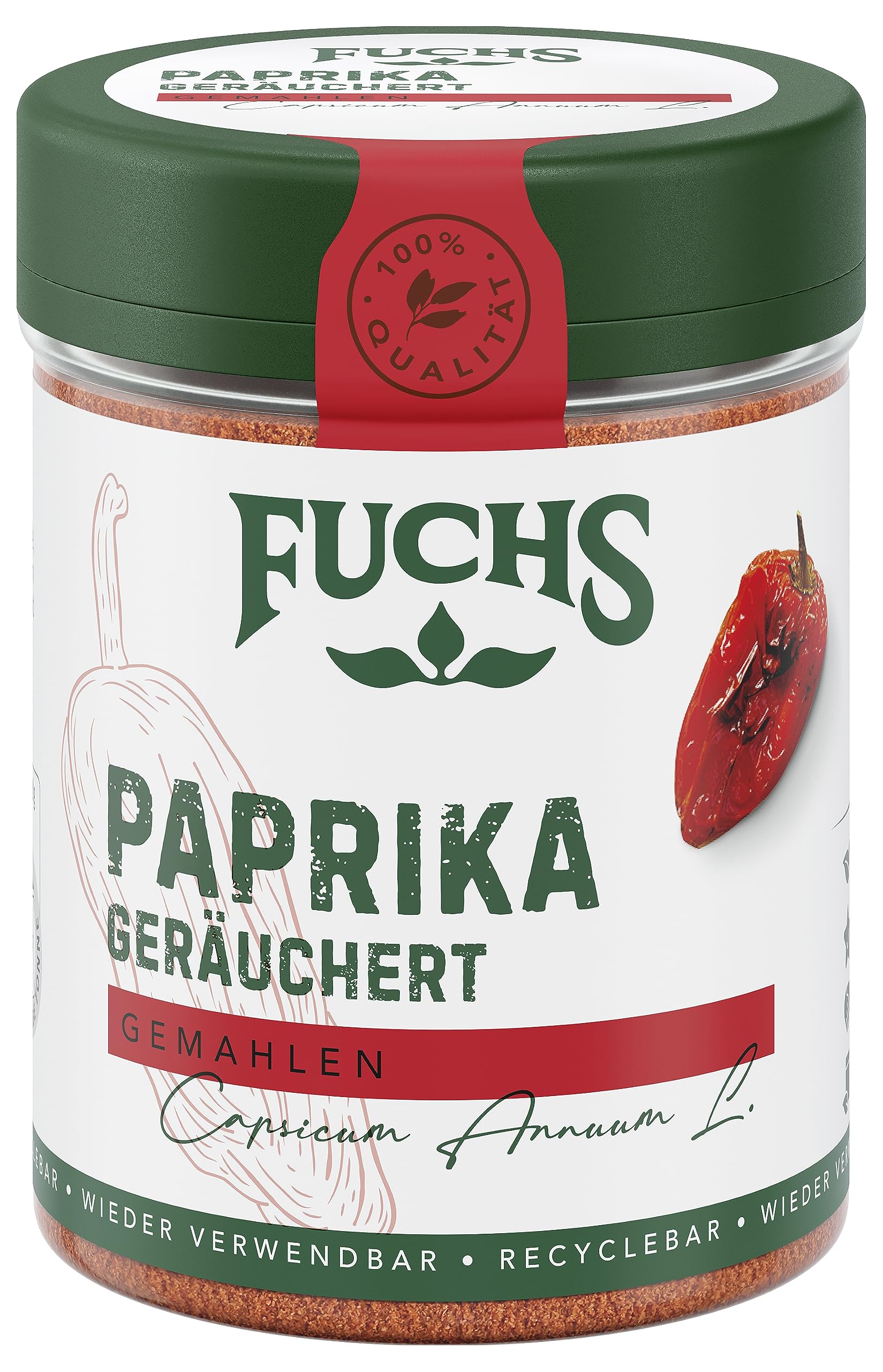 Fuchs Gewürze - Paprika geräuchert gemahlen - rauchiger Geschmack für BBQ, Gulasch oder Tofu - natürliche Zutaten - 60 g in wiederverwendbarer, recyclebarer Dose
