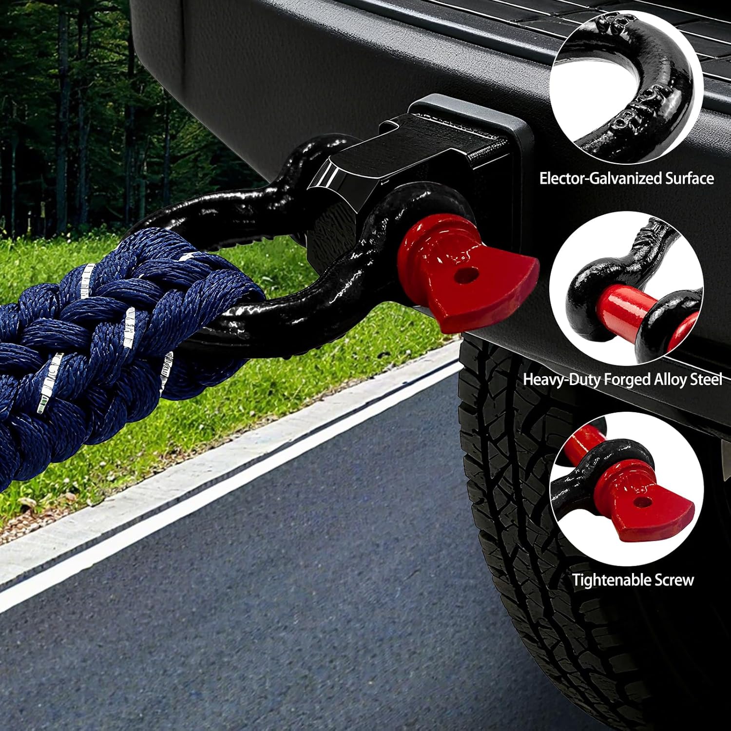 Cheardia 6 Pack 5/8" D Ring Shackles for Rigging, 3.25 Ton /7165 Lbs Capacity Shackles with 3/4" Pin for Tow Strap Winch Off Road Vehicle Recovery, Heavy Duty