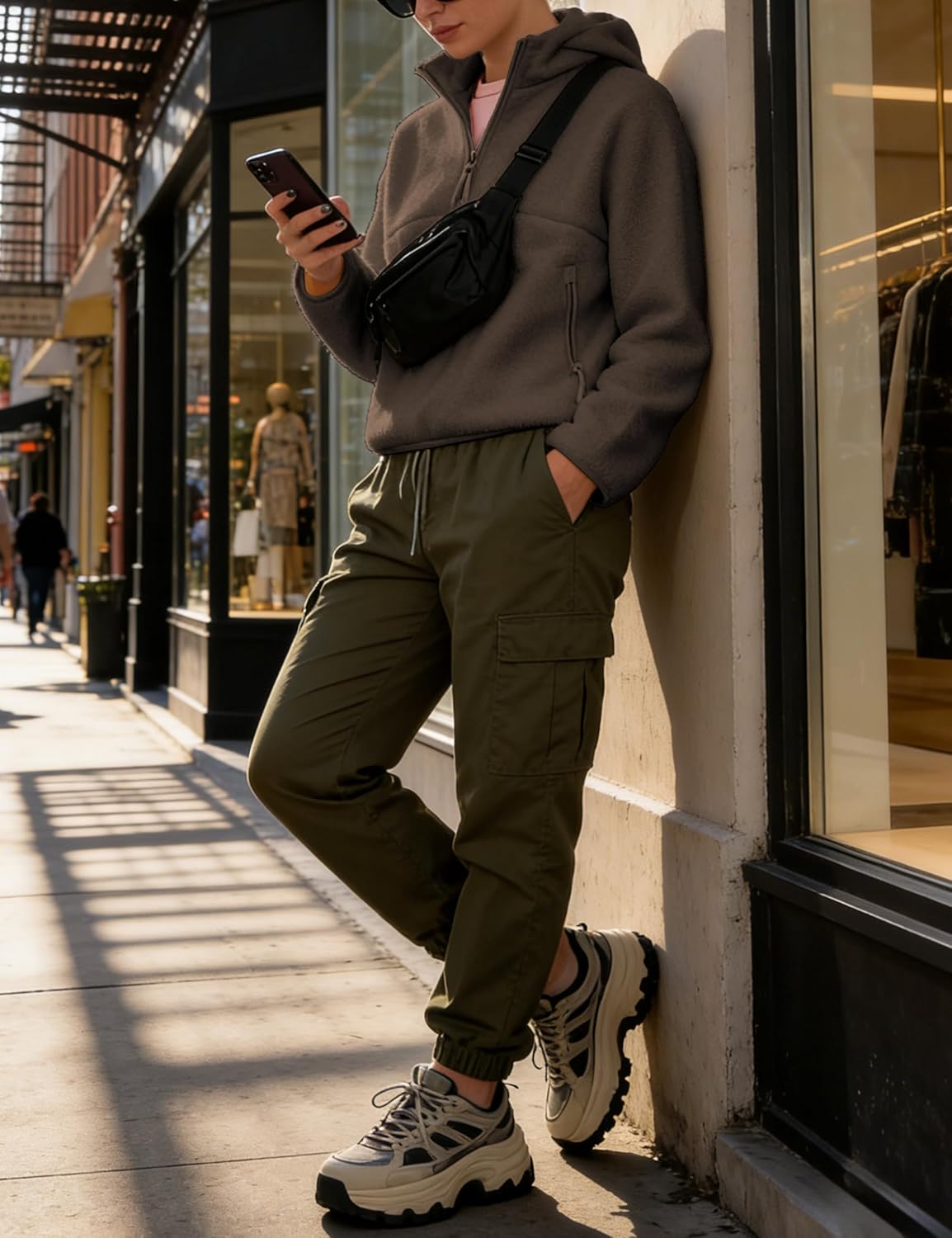 Women's Hoodie Half Zip Sherpa Fleece Pullover Lightweight Cropped Jacket with Zipper Pockets - Image 7