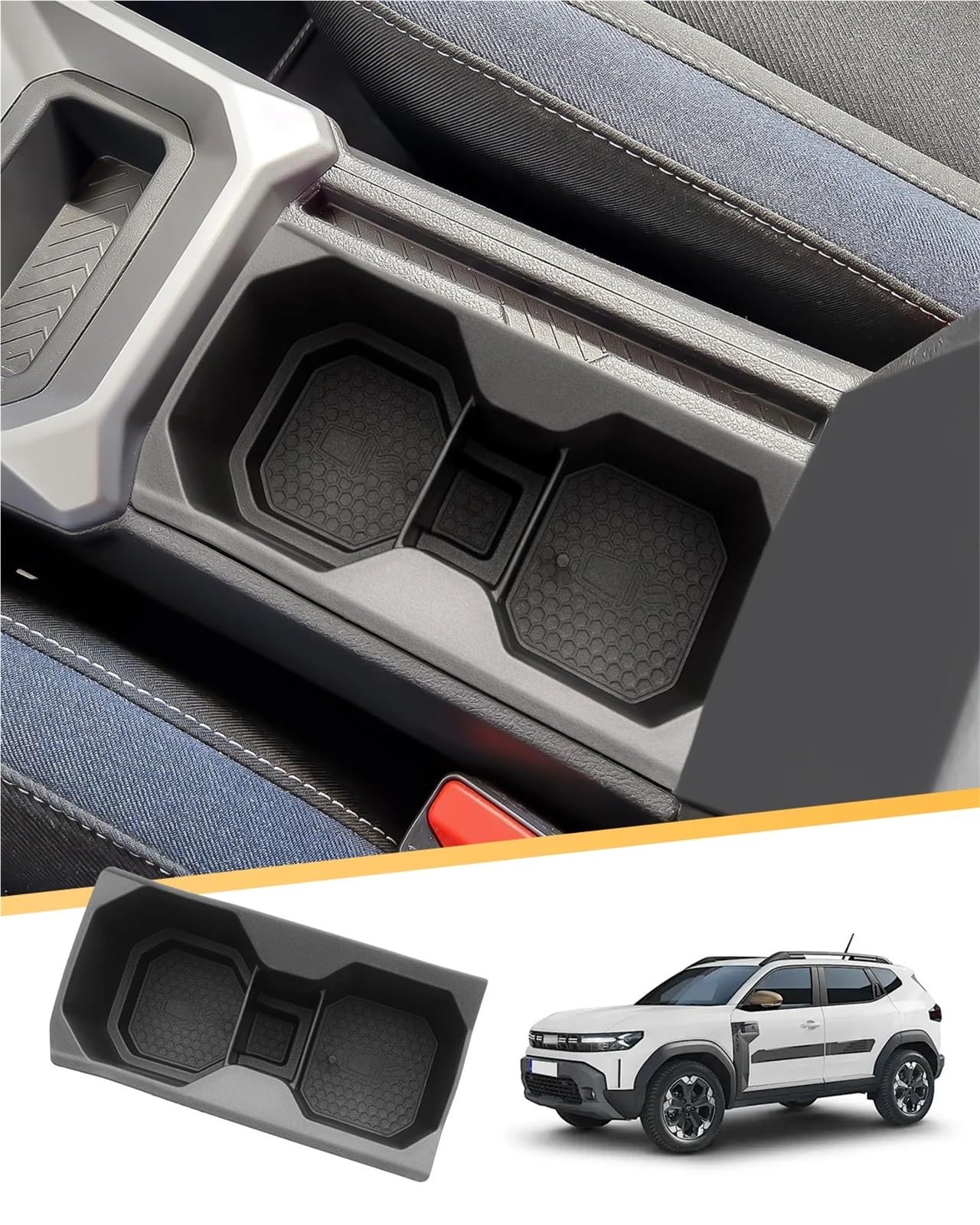 Plateau Rangement Console pour Duster 3 2024 2025 2026 Porte-gobelet Rangement Boîte Centrale Voiture(Black)