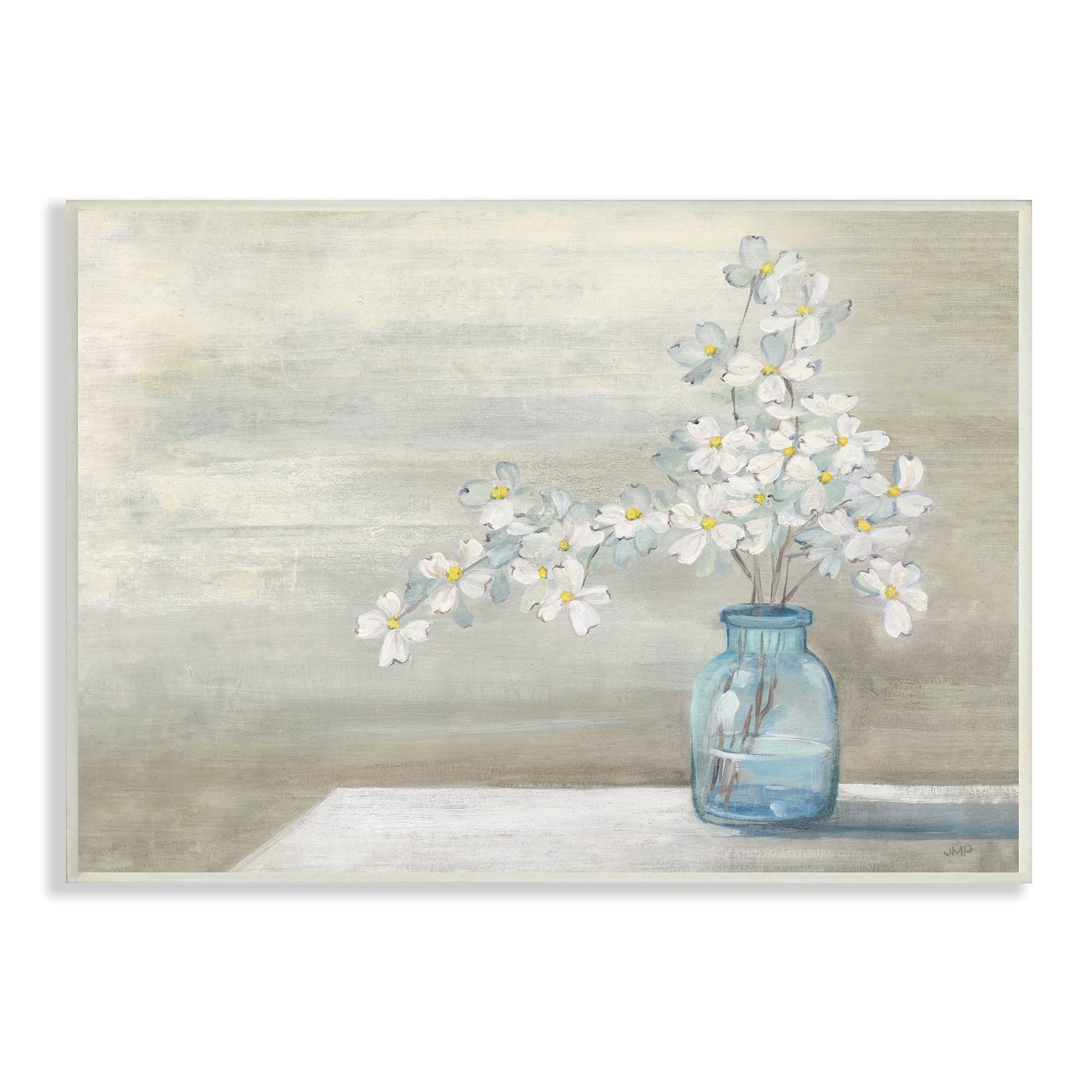Stupell IndustriesClassic Dogwood White Florals Blue Jar Country Flowers, Design by Julia Purinton Wall Plaque, 19 x 13, Brown