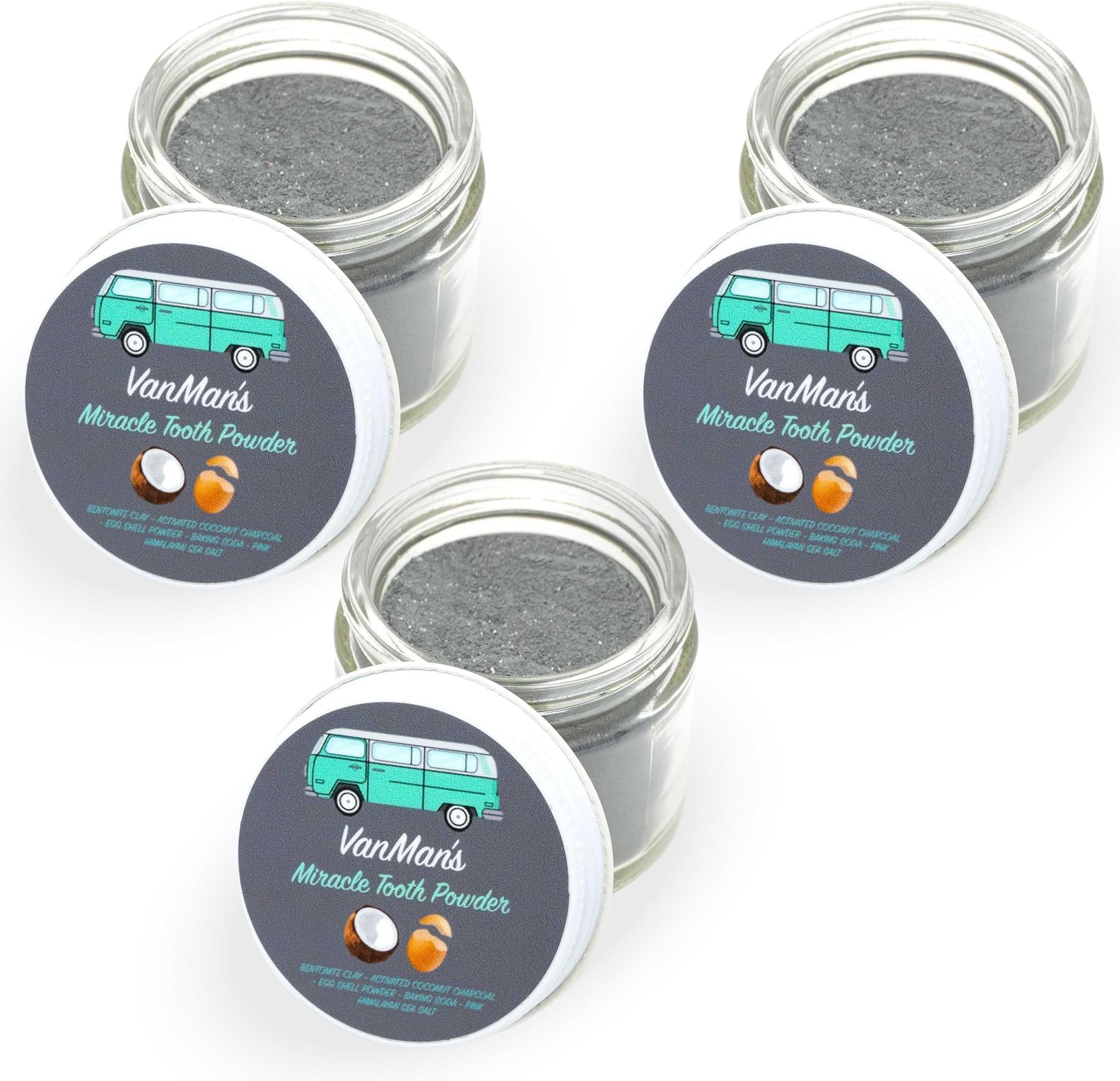 Vanman’s - Miracle Tooth Cleaning Powder Toothpaste (3 Pack) - Fluoride-Free Whitening Tooth Powder with Coconut Charcoal, Eggshell Powders - Remineralizing Toothpaste - 2.2 Ounce