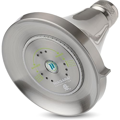 Niagara Conservation N3912BN Earth Luxe 3-Spray with 1.25 GPM 3.35-in. Wall Mount Adjustable Fixed Shower Head in Brushed Nickel, 1-Pack | Bathroom Shower Head Sprayer with Pressure Compensation
