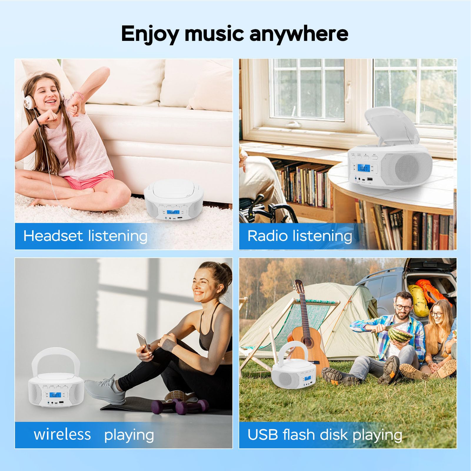 CHICIRIS Lettore CD Portatile Bluetooth Portatile con Caricamento Dall'alto MP3 USB AUX per Uso Domestico Ed Esterno (Spina europea)