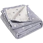 NTBAY 3 Layer Oversized Muslin Cotton Toddler Blanket, Jacquard Reversible Nursery Bed Blanket, Super Soft and Thermal for All Seasons, Baby Gift, 45x60, Blue Rabbit