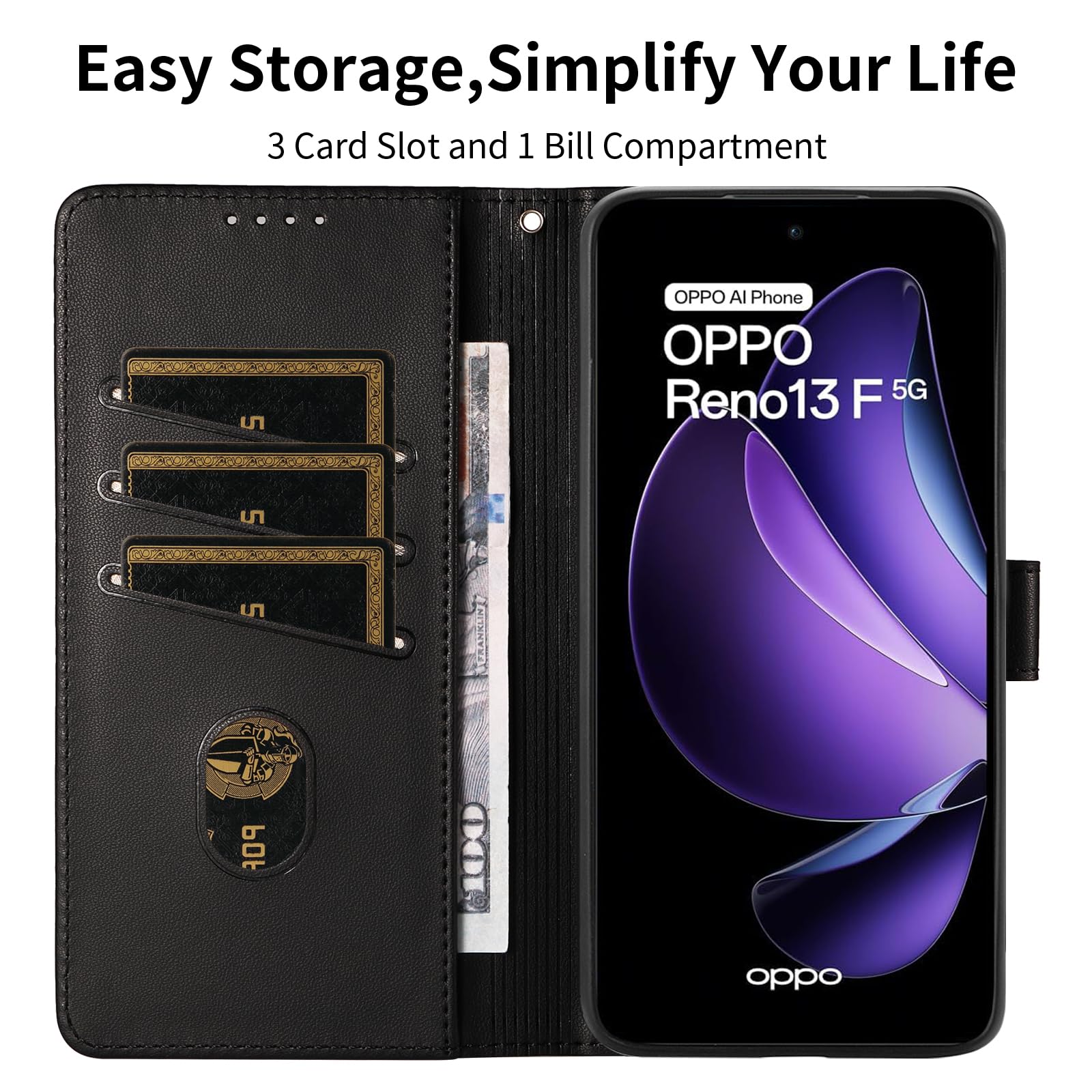 For OPPO Reno13 F 5G, Luxury PU Flip Leather Wallet Stand - View #5