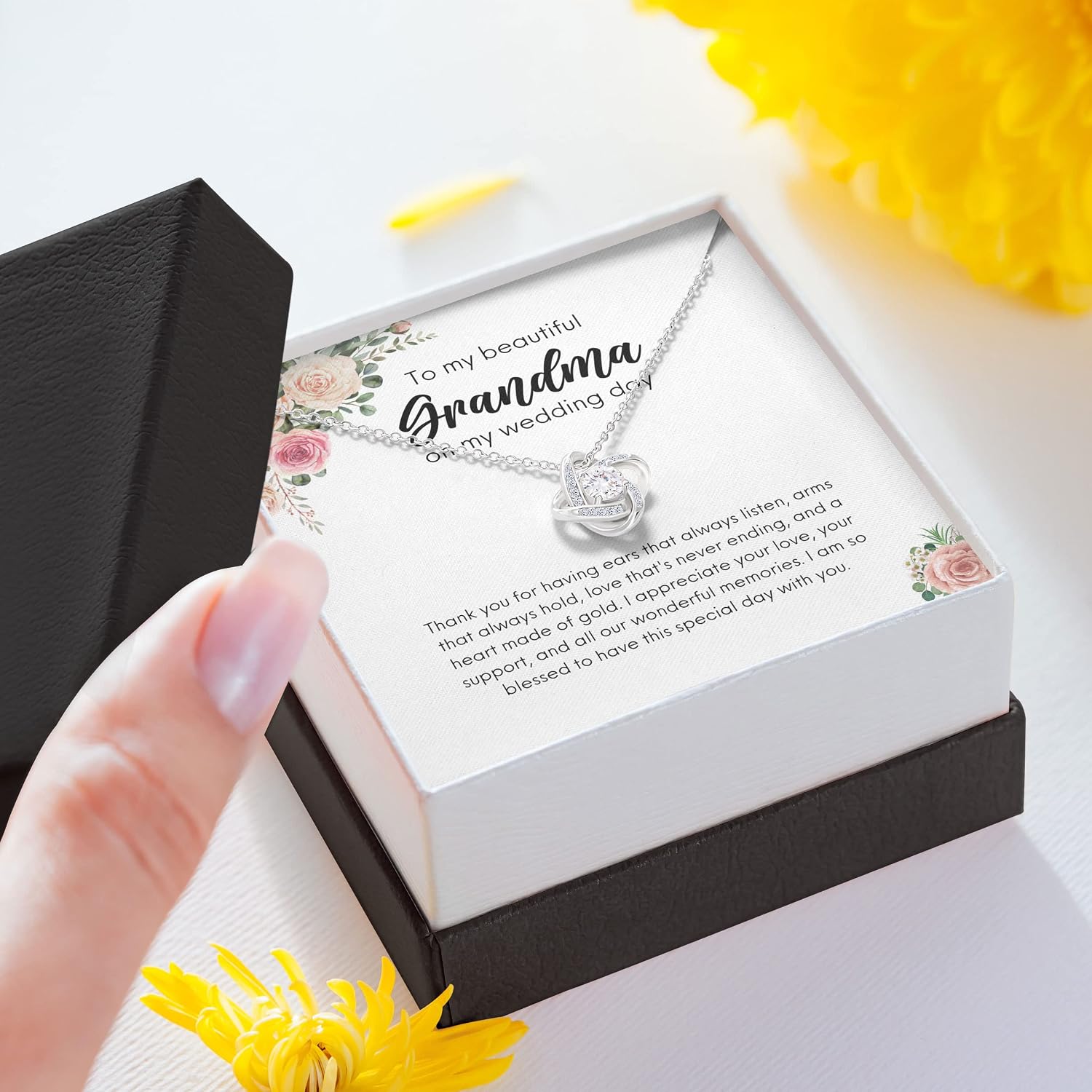 Bubble Hugs Grandmother of The Bride Necklace Silver Plated Love Knot Standard - to My Beautiful Grandma On My Wedding Day - Nanny Nana Granddaughter