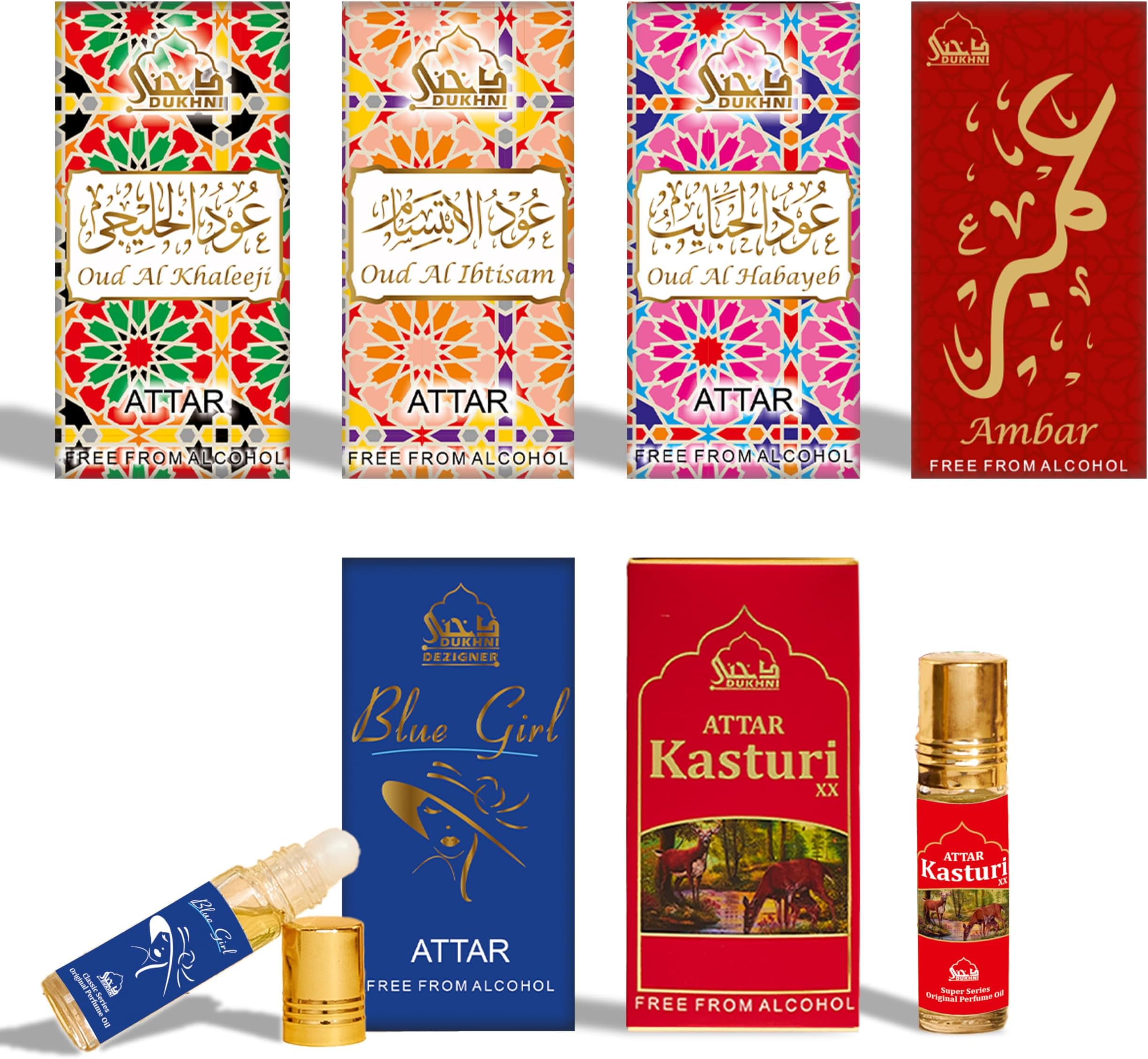Premiere Attar Oil Set by Dukhni | Arab perfume oils for men and women | 6 assorted scents x 6ml | Arabian oud oil fragrances | Gift set, Halal & Vegan Islamic Scents