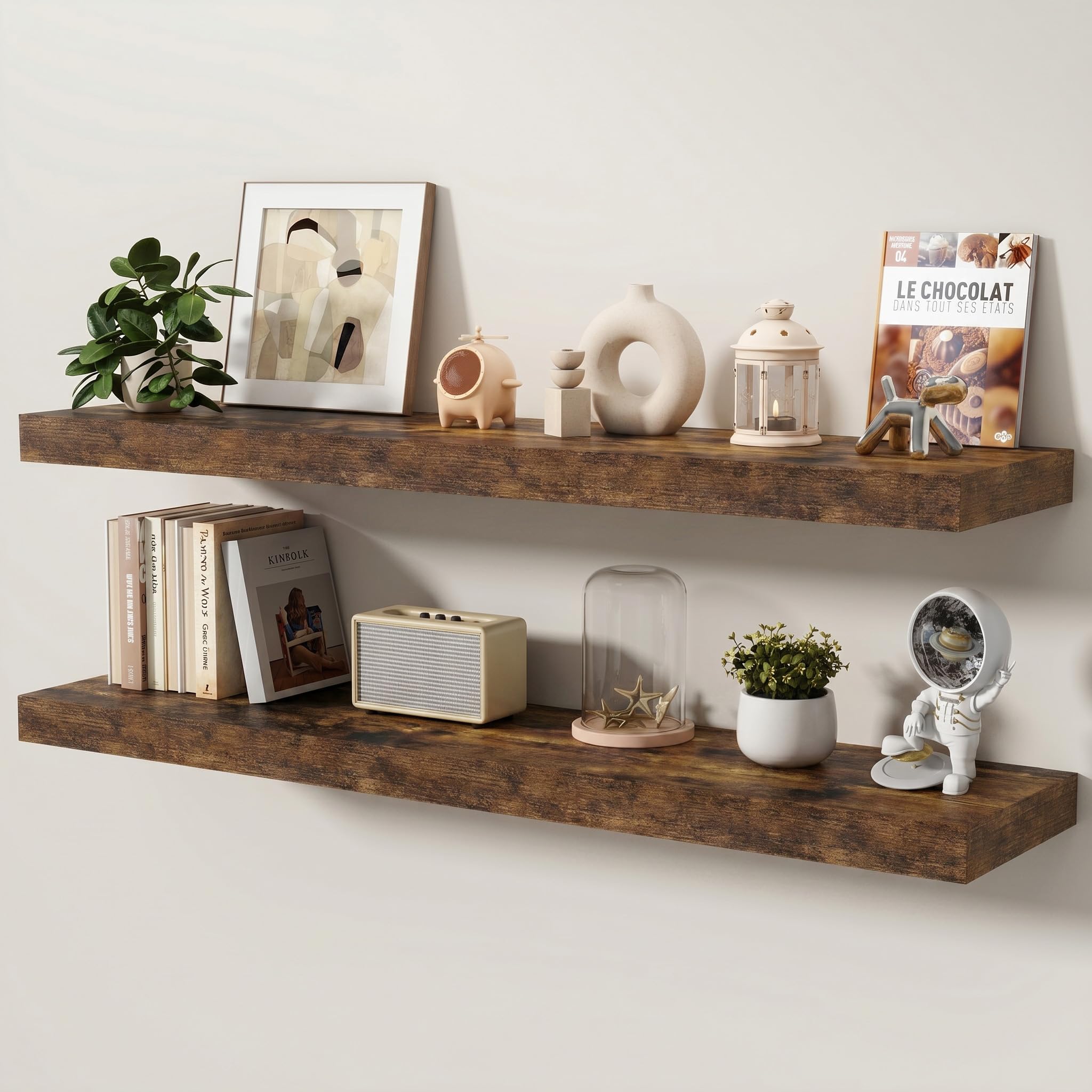 KovaScape Floating Shelves Set of 2, 120cm shelves for wall with Invisible Brackets, Heavy Duty Wooden Wall Mounted Shelf for Kitchen, Bathroom, Living Room, Bedroom