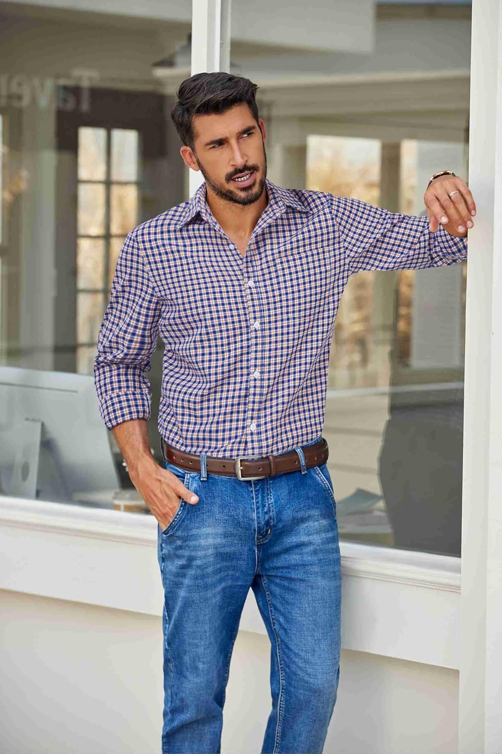 COOFANDY Men's Plaid Button Down Shirt Cotton Long Sleeves Dress Shirt Wrinkle Free Casual Gingham Shirt - Image 2