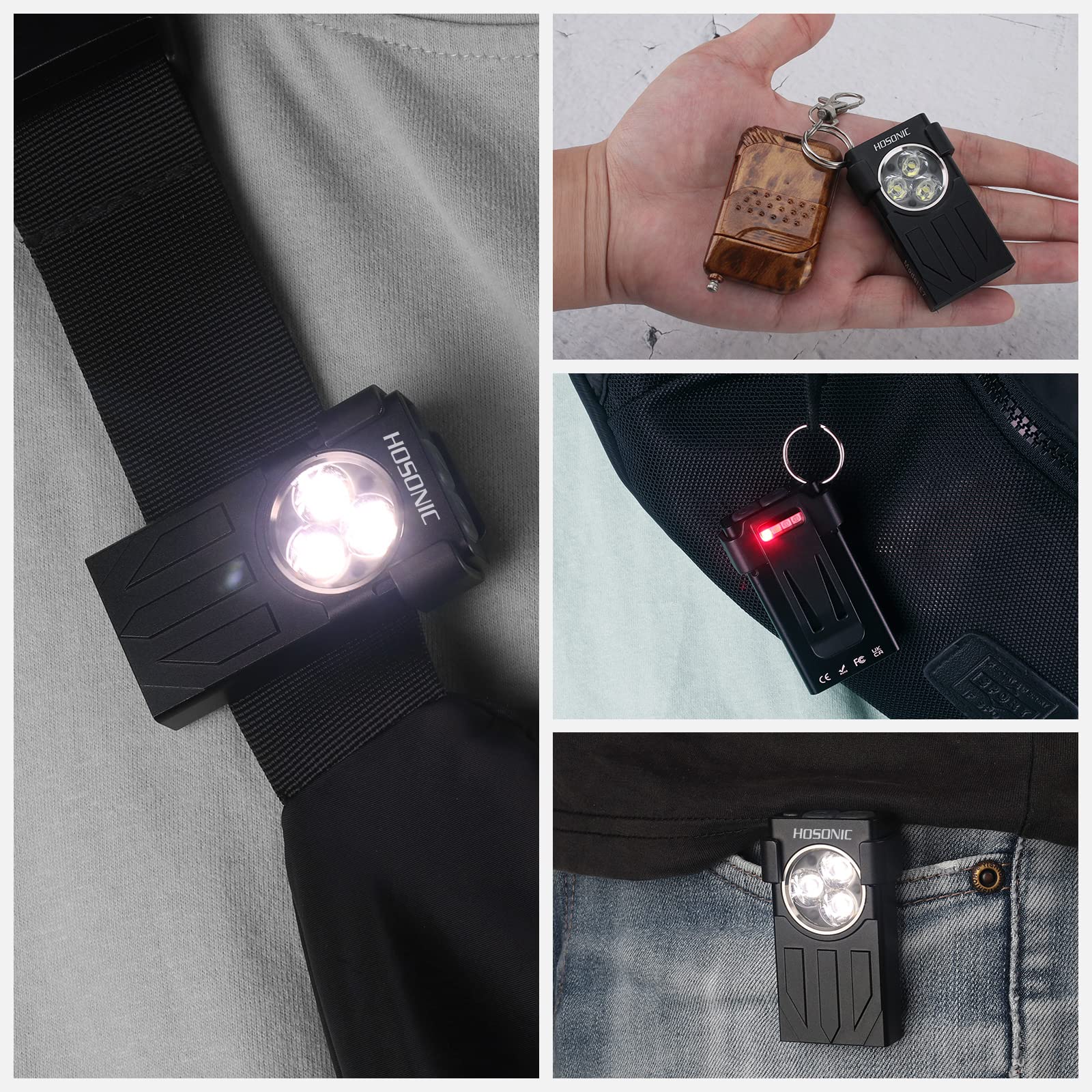 E7 Mini Lampe Torche LED Puissante 1100 Lumens avec Lumière UV Rouge, IPX5 étanche 10 Modes USB Rechargeable Petite Lampe de Poche en Aluminium avec Porte Clé, Clip, Magnétique