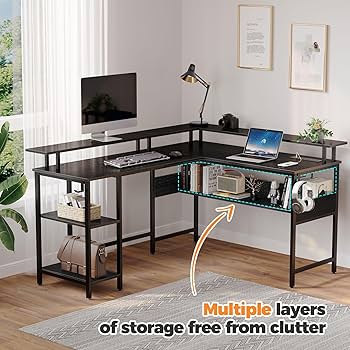 LALAです⭐︎ Amazon.com: 63'' Large L Shaped Gaming Desk with LED Lights