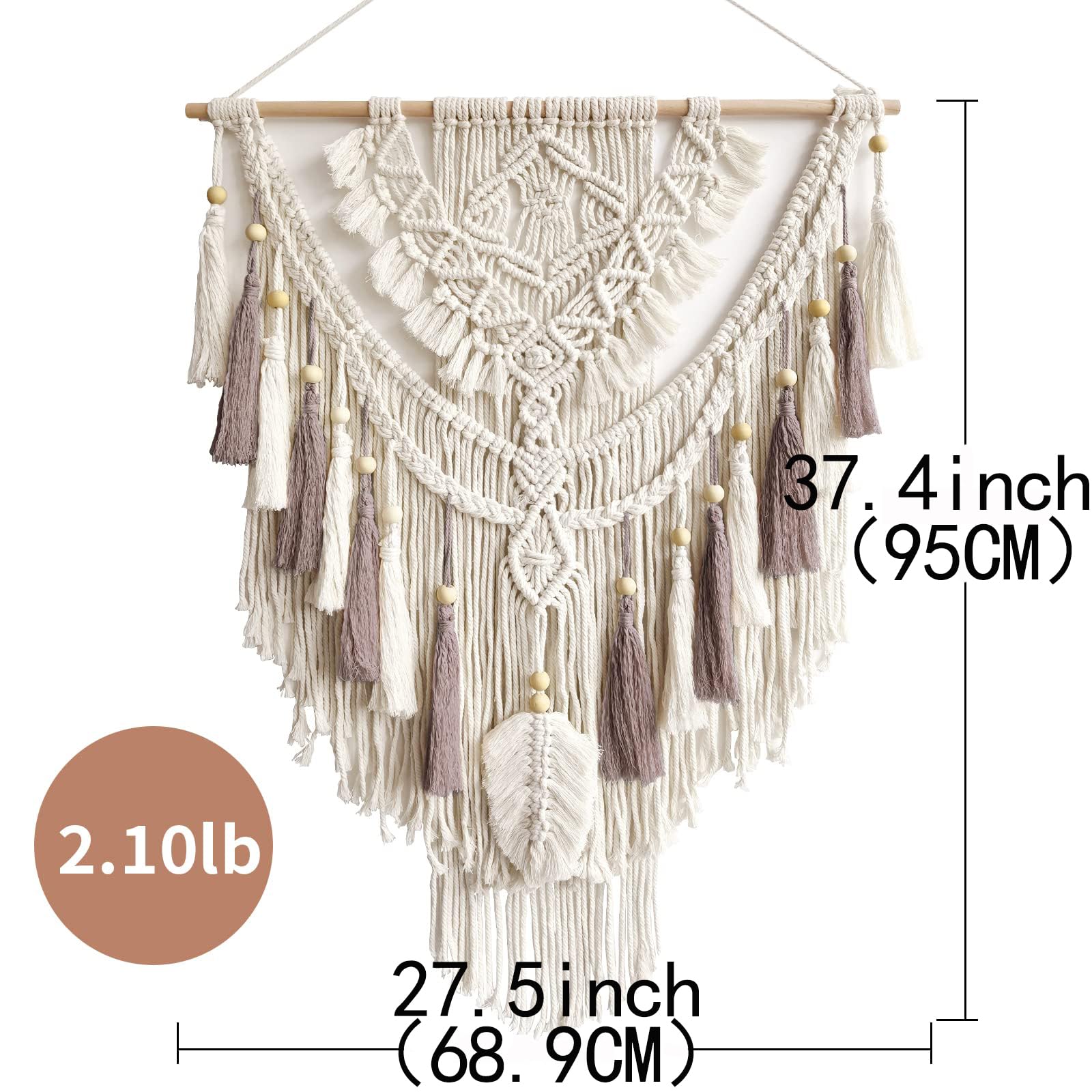 lokeisna Makramee-Wandbehang, gewebter Wandteppich, Beige und Altrose, handgefertigt, Makramee-Wanddekoration, Galerie und Kinderzimmer, Größe 95 cm L x 70 cm B