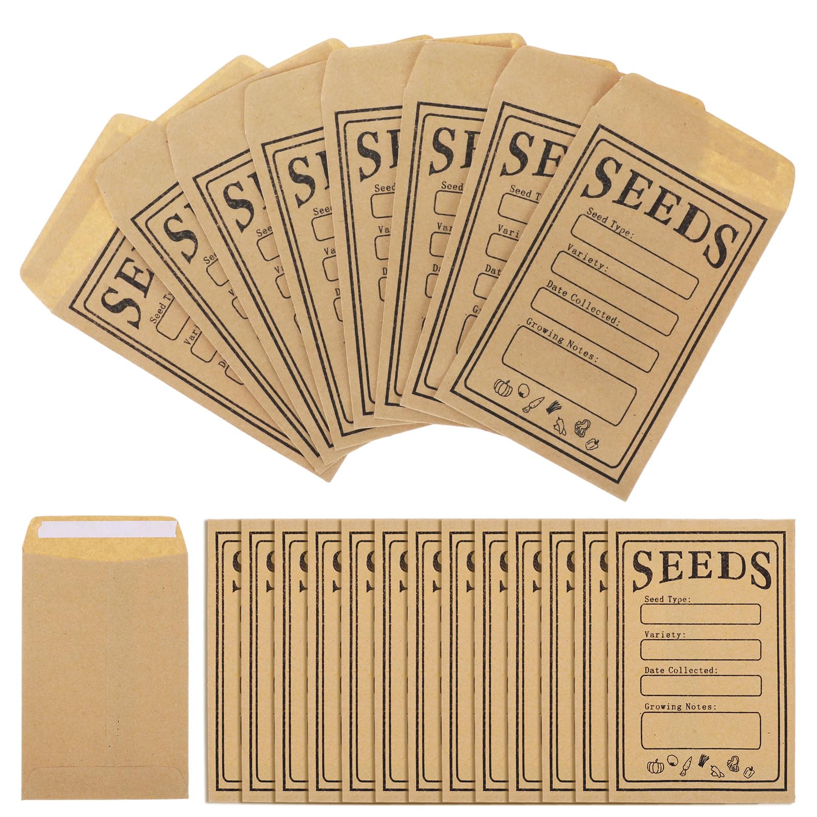 100 Seed Envelopes Brown Envelopes Seed Packets 3.2 x 4.7in Kraft Paper Adhesive Closure with Writable Label for Seed Saving Collecting Gardening Vegetable Flower Herb Storage Natural Kraft Paper