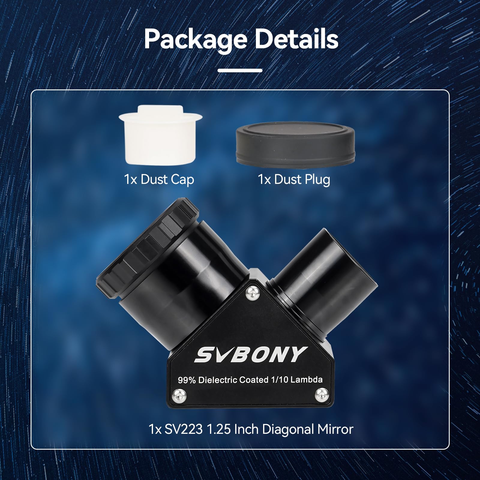 Svbony SV223 Specchio diagonale, 1,25" Adattatore Diagonale a 90° Materiale in Fibra di Carbonio Stella Diagonale con Meccanismo di Bloccaggio a Dcatto per Osservazioni Planetarie