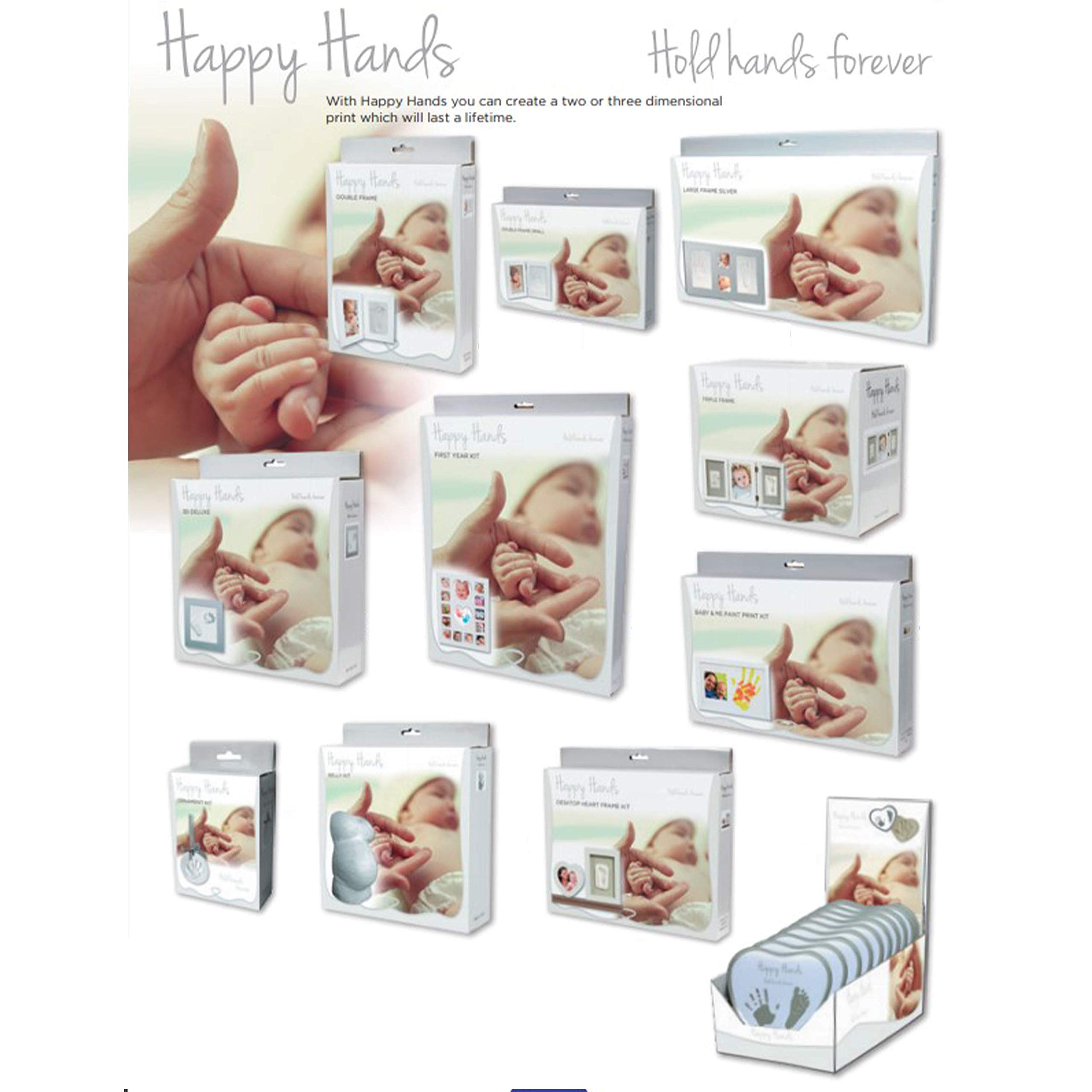 Dooky Happy Hands Ornament Juego de huellas de mano o de pie para un bebé como recordatorio (diámetro: 10,5 cm, fácil de manejar, incluye arcilla de modelar y cinta para la piel), plata