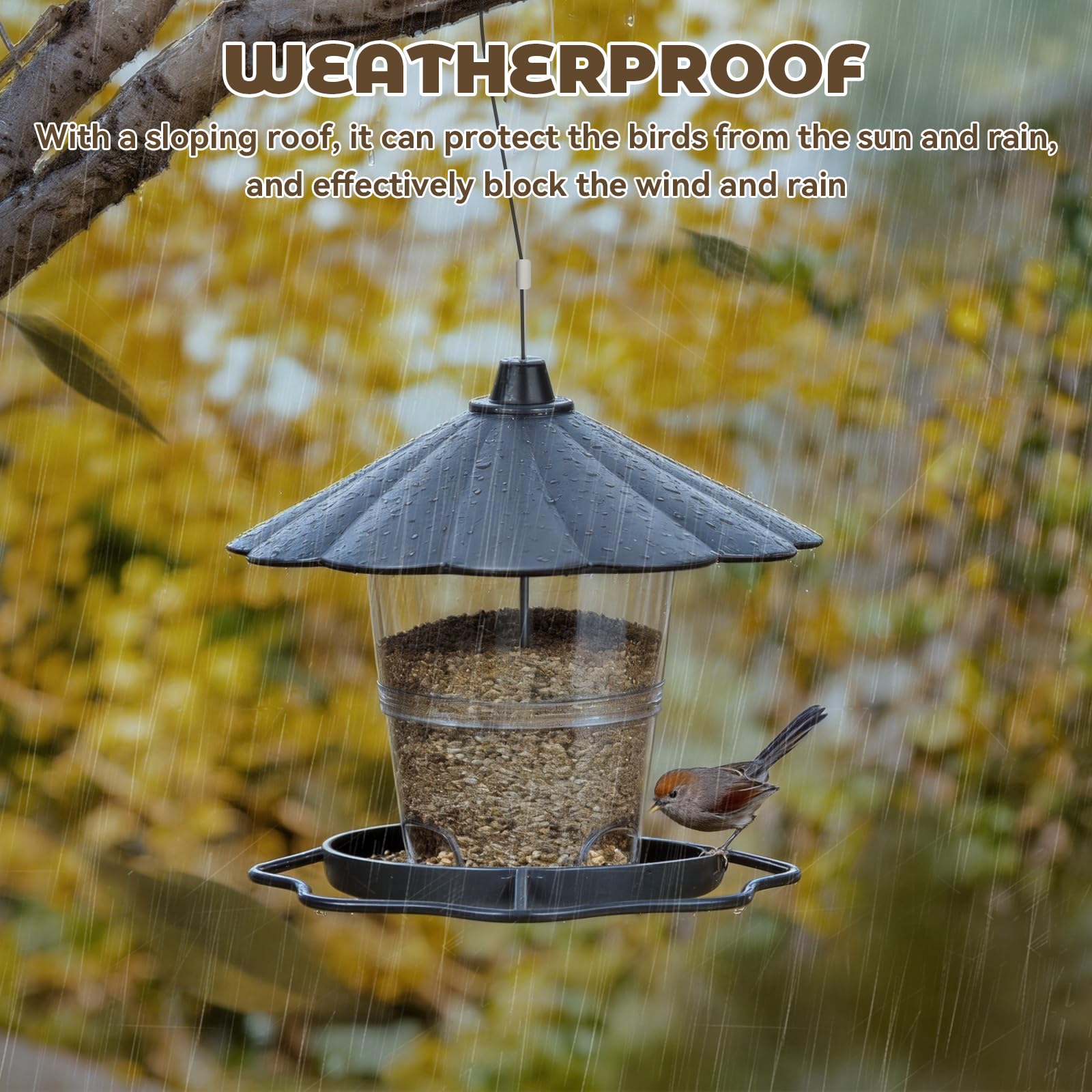 FuYelng Colgante Comedero Pajaros Exterior, 1000 ml Gran Capacidad Comederos para Pajaros Impermeable Plegable, para Jardín Balcón Antepecho de Ventana Ideal para Regalar (Gris) — view 7