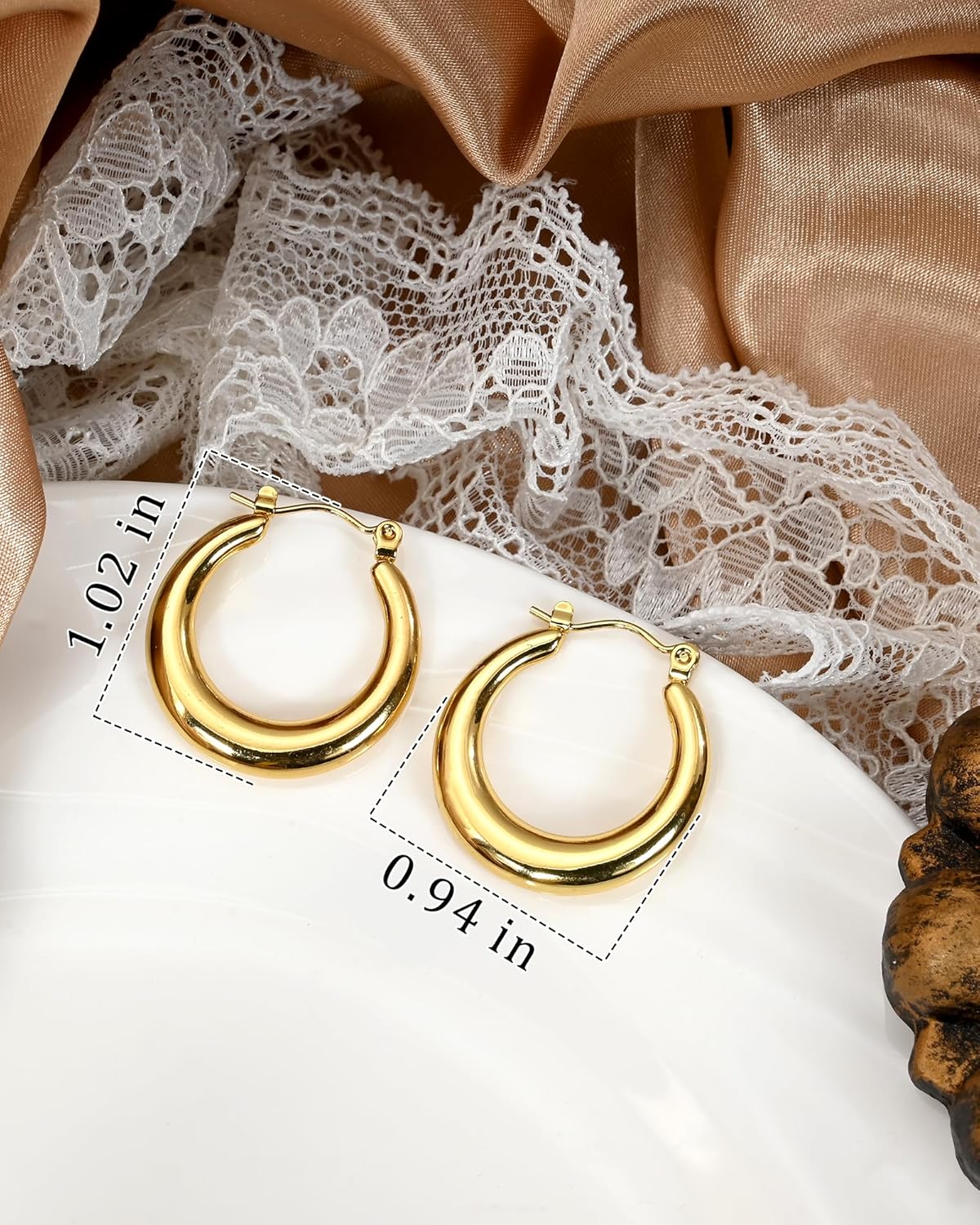 Small 14K Gold Plated Hoop Chunky Huggie Circle Round Simple Minimalist Earrings Geometric Little Statement Hypoallergenic Earrings Jewelry for Office Women - Image 6