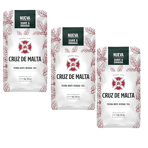 Yerba Mate Cruz de Malta, Suave y Duradera 2.2 Lbs each bag, 3-pack