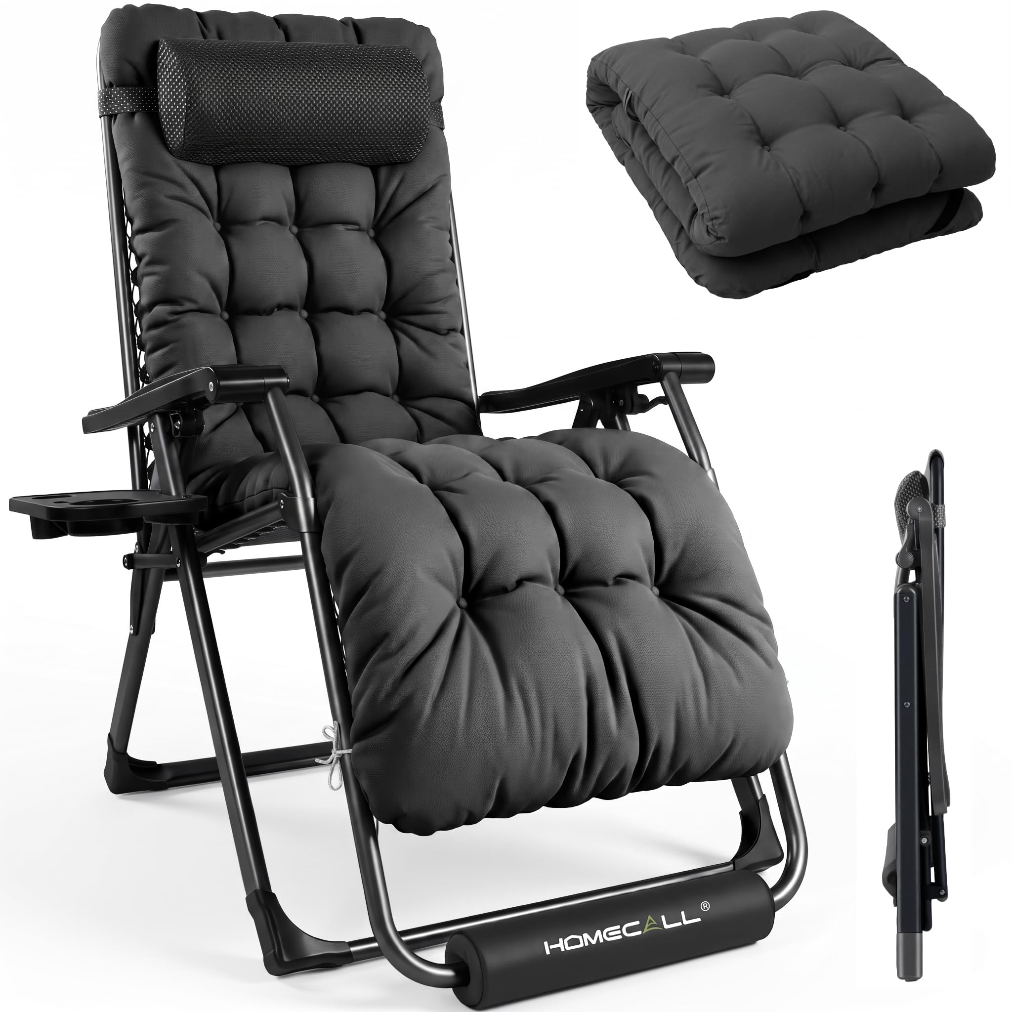 Homecall Liegestuhl Klappbar Gartenliege Sonnenliege Wetterfest mit Kissen Verstellbare Rückenlehne Zero Gravity Chair Relaxliege Bis 150 KG für Garten Terrasse Balkon XXL