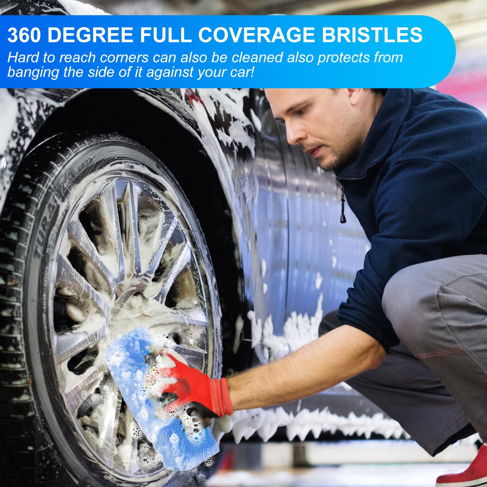 Vesici Lot de 4 têtes de Brosse de Lavage de Voiture avec Poils Doux pour Voiture, Camion, Camping-Car, Bateau, Camping-Car, 25,4 cm (Bleu)
