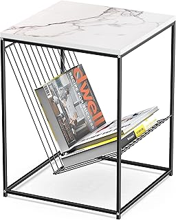 Rolife Faux Marble Square Side Tables,Living Room Small End Tables, Accent Table Nightstand (White)