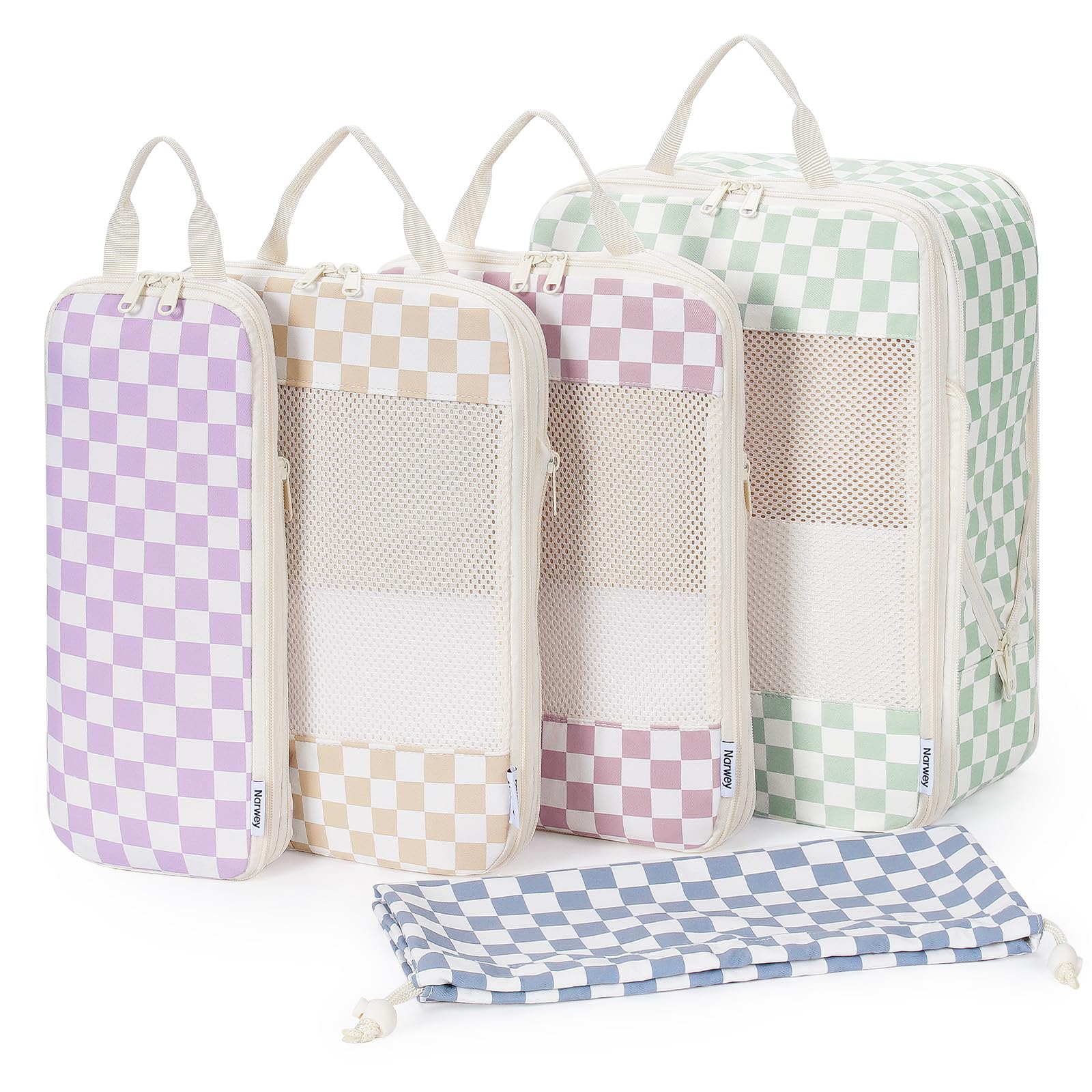 Narwey 6 delige Compressie Koffer Organizer Set, Compression Packing Cubes, Kofferorganizer, kofferorganizerset, Compressiepakkubes voor Koffer Rugzak Handbagage (saliegroen