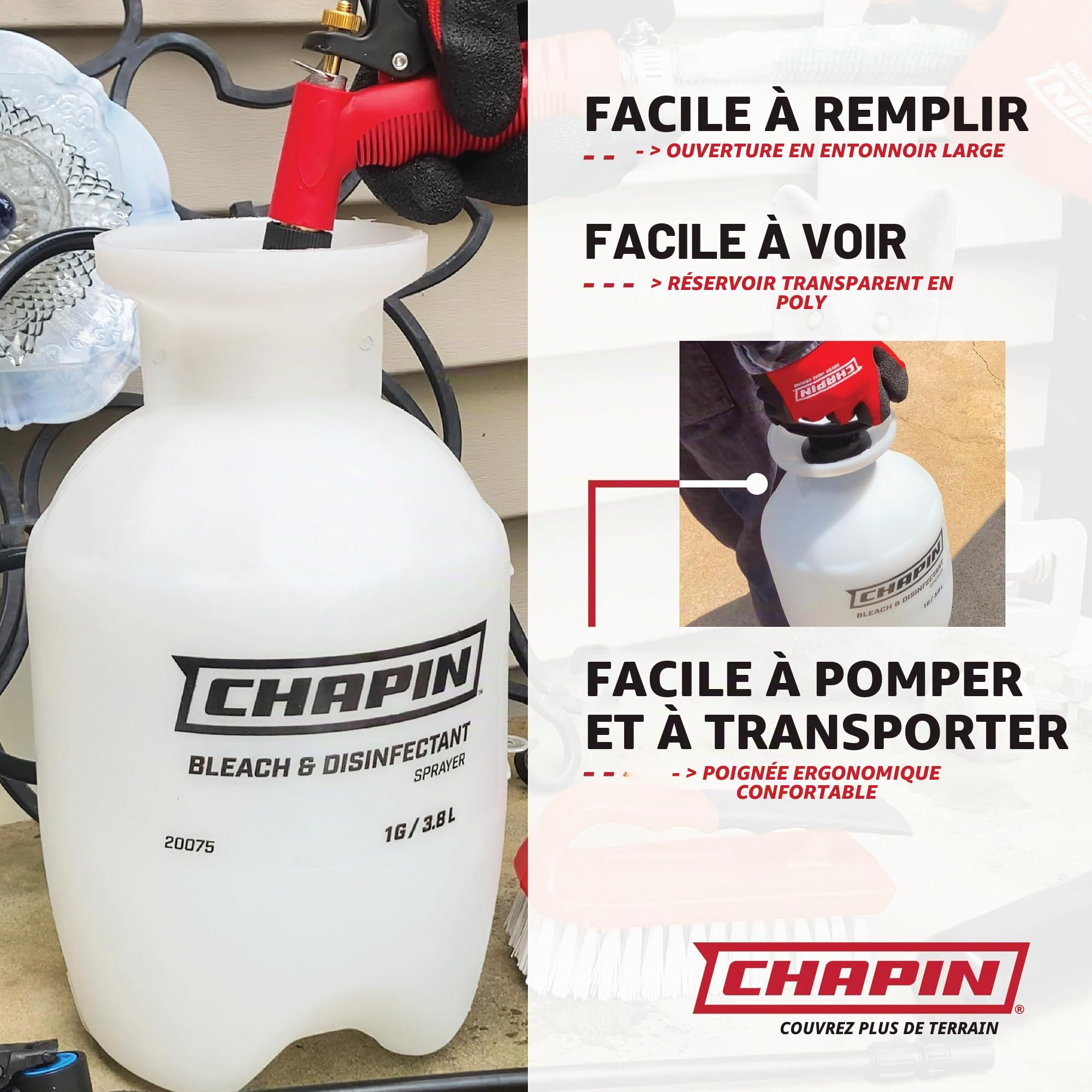 Chapin International Chapin 20074 Pulvérisateur d'eau de Javel avec Bouclier en Bonus, Blanc translucide 3,8 l