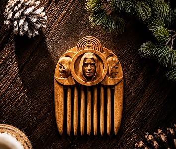 Hekate Hair Wooden Comb for Witch Hecate Goddess Witchcraft Female Wiccan Wicca Gaelic Wooden Carving Mystery Decoration, Altar Crafts Creative Tabletop Decoration (Wood)
