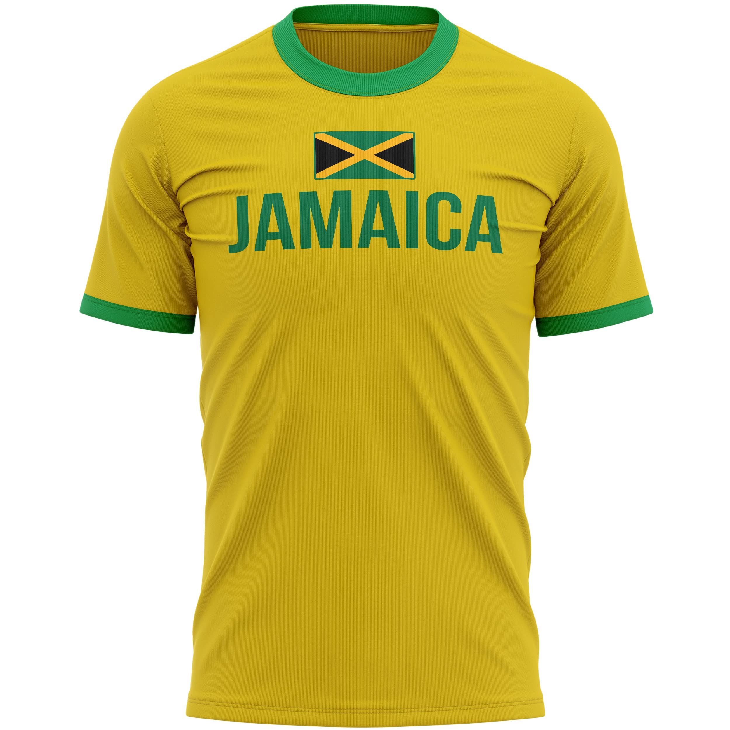 Jamaica Country Flag T Shirt, Jamaican Flag Print Design Tee, Footballer Supporters Gifts for Him, Yellow and Green Ringer for Men
