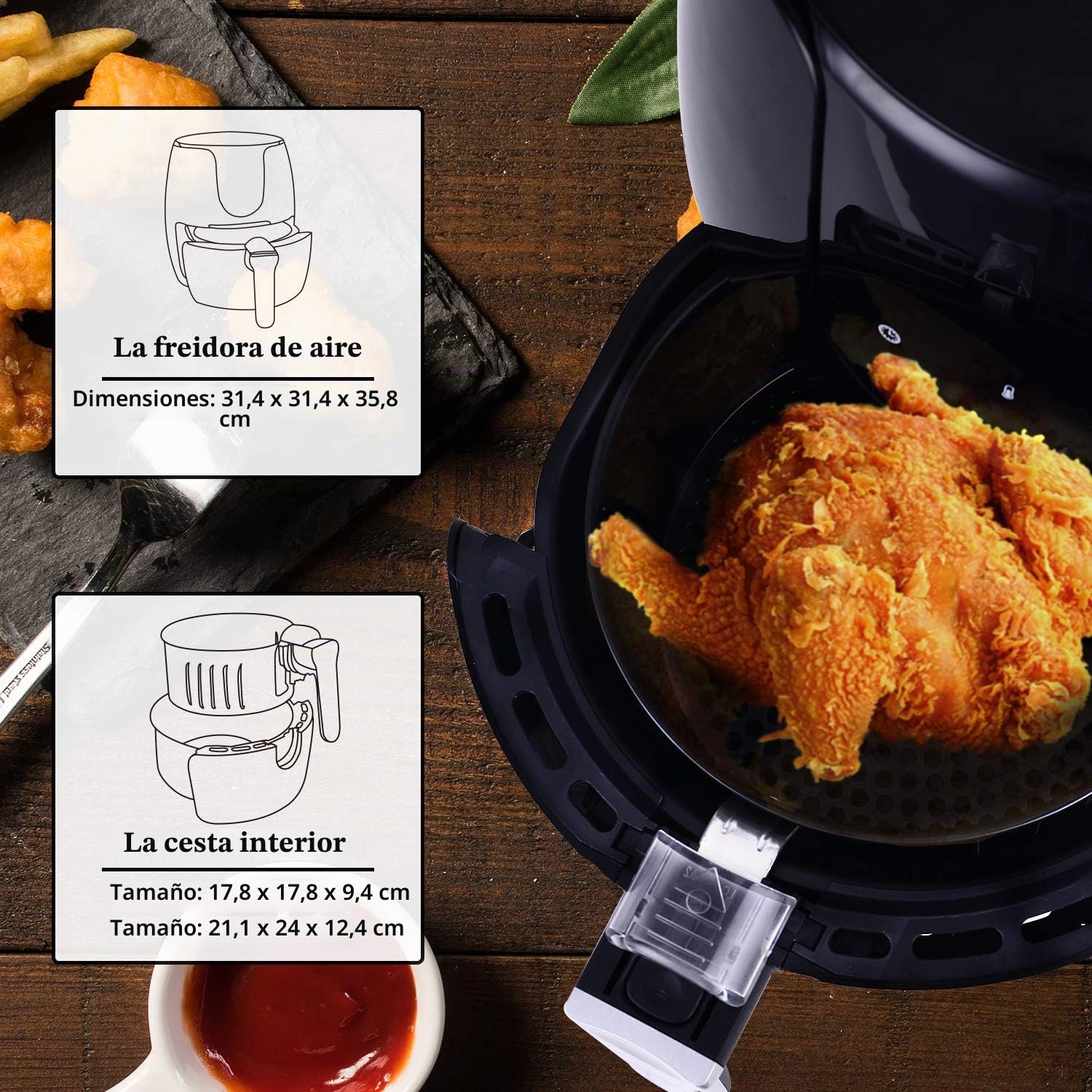 Vpcok Direct Freidora sin Aceite, 3,5L Freidora de Aire Caliente con 6 Programas, Air Fryer con Temperatura y Temporizador Ajustable, Cesta Antiadherente, Libre de BPA