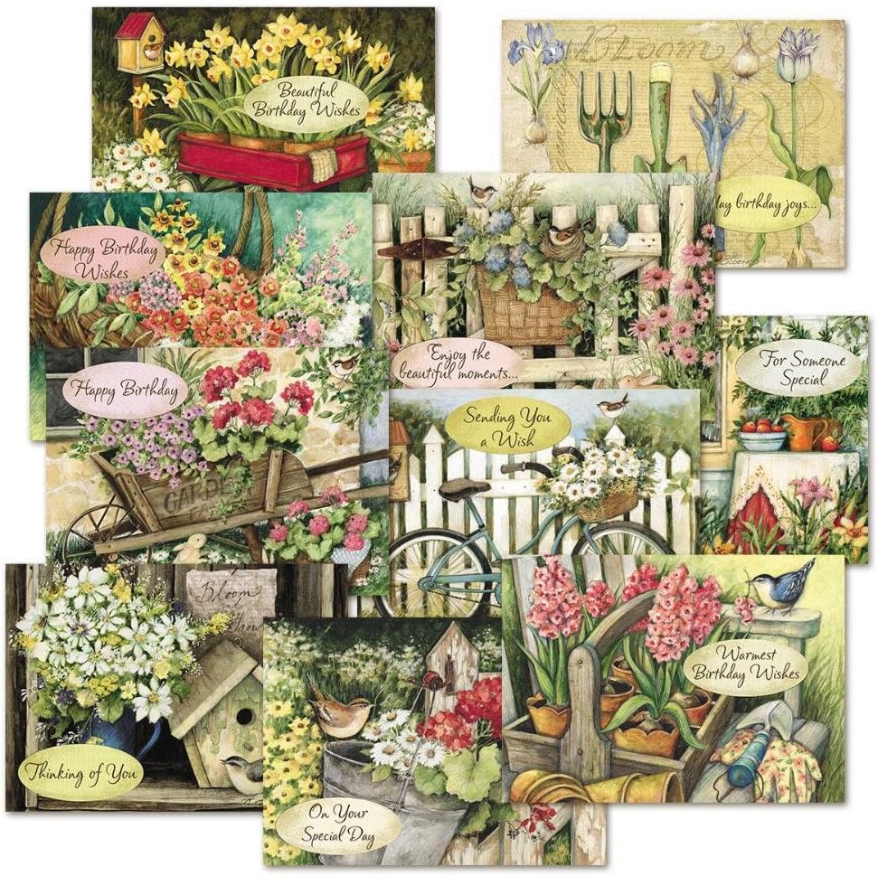 Current by Susan Winget Happy Birthday Greeting Card Set - Value Pack of 20 Cards With White Envelopes, 10 Designs, Large 5" x 7" Assortment