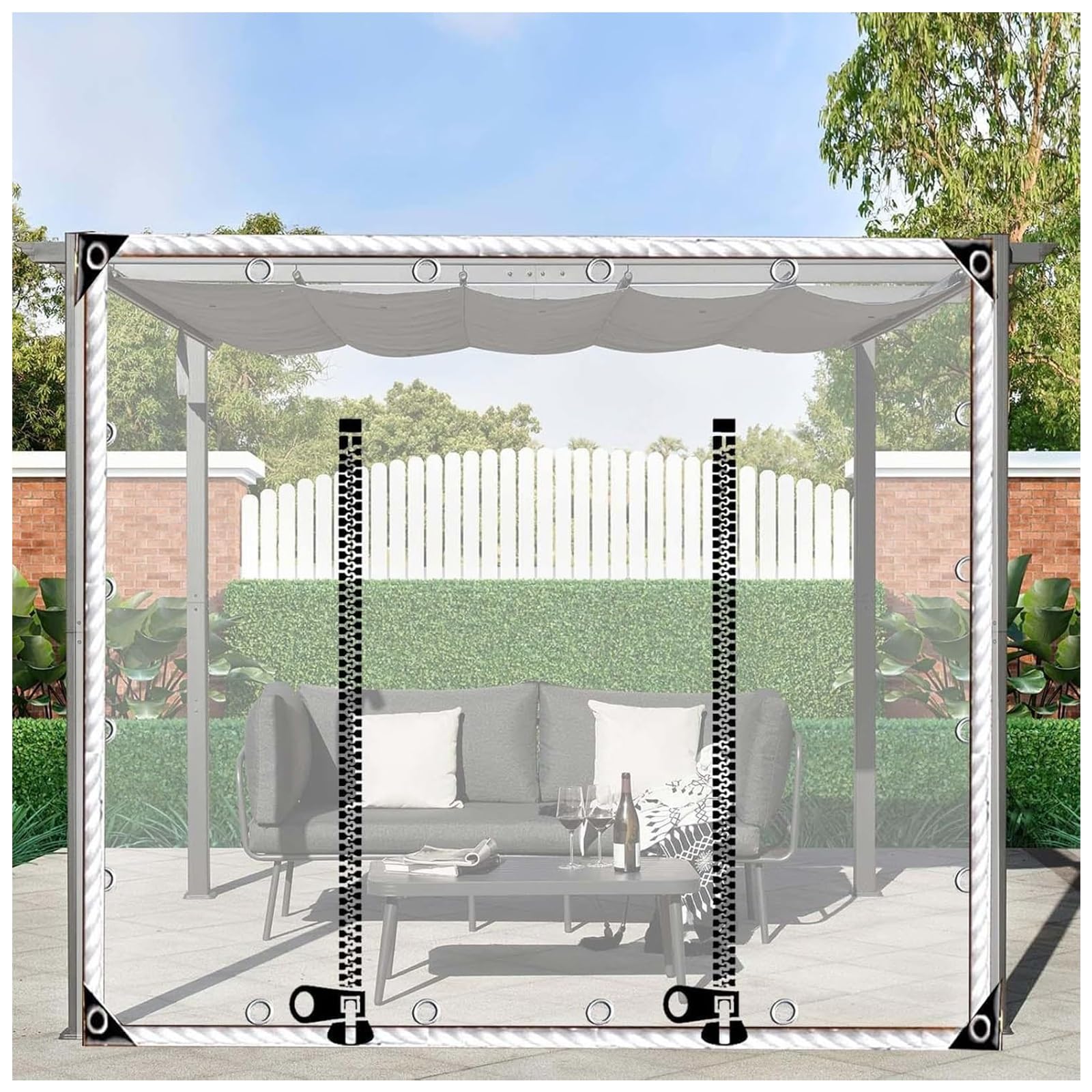 Outdoor Clear Tarp Curtain, Transparent Waterproof Tarpaulin Side Panels,With Zippered Doors, Pvc Rain Curtains, Tarp Cover Sheet, for Pergolas Patio Porches Carports(H1.6xW1m/H5.2xW3.2ft)