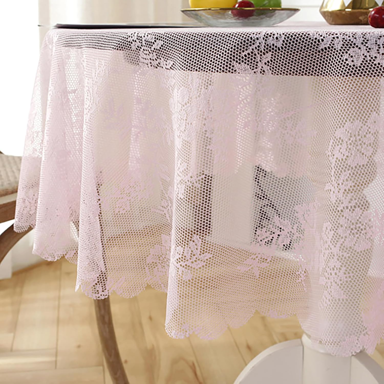 Round Tablecloth Rustic Tablecloth or as Elegant Lace Table Cloth (Pink, 78in（Round)