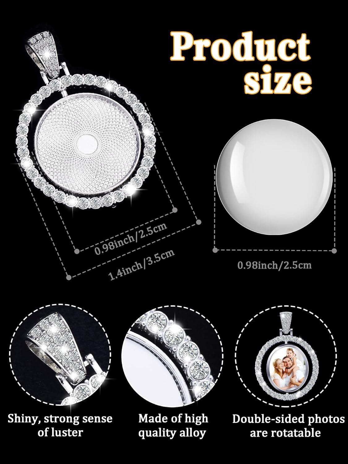 Ferraycle 27 Pieces Rhinestone Bezel Pendant Trays Set Including 9 Pieces Double-Sided Sublimation Blank 1 Inch Bezel Round Pendant Trays Charms with 18 Transparent Glass(Silver, Gold) - Image 3