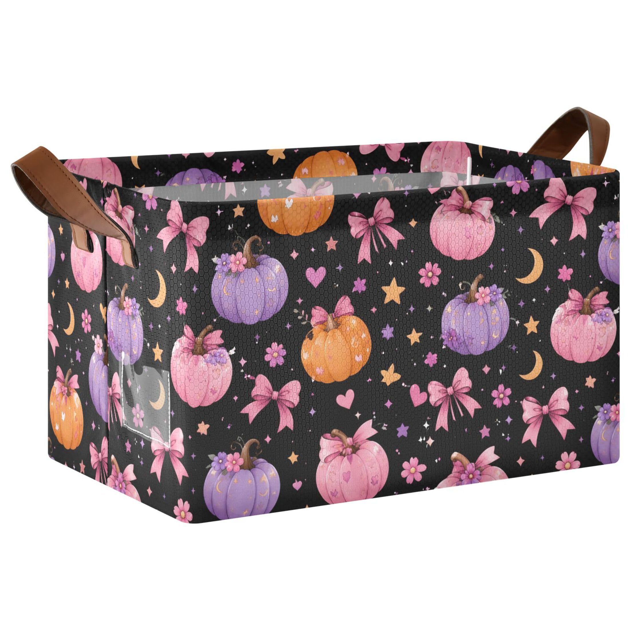 Kutsu Pumpkins Foldable Storage Basket Collapsible Bin With Handles For Shelves