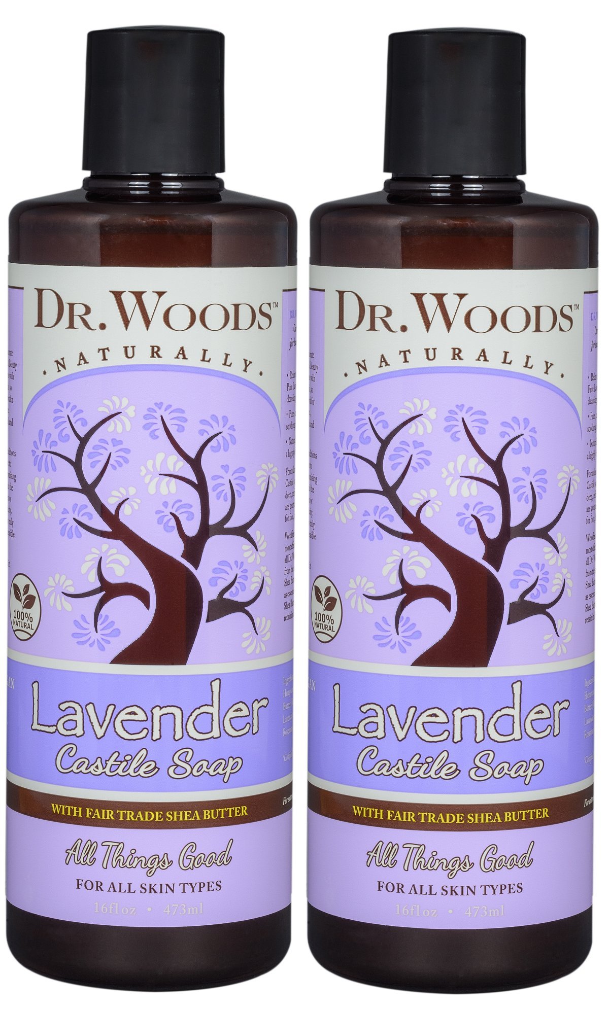 Dr. Woods Pure Lavender Castile Soap with Organic Shea Butter, 32 Ounce (16 oz (Pack of 2))