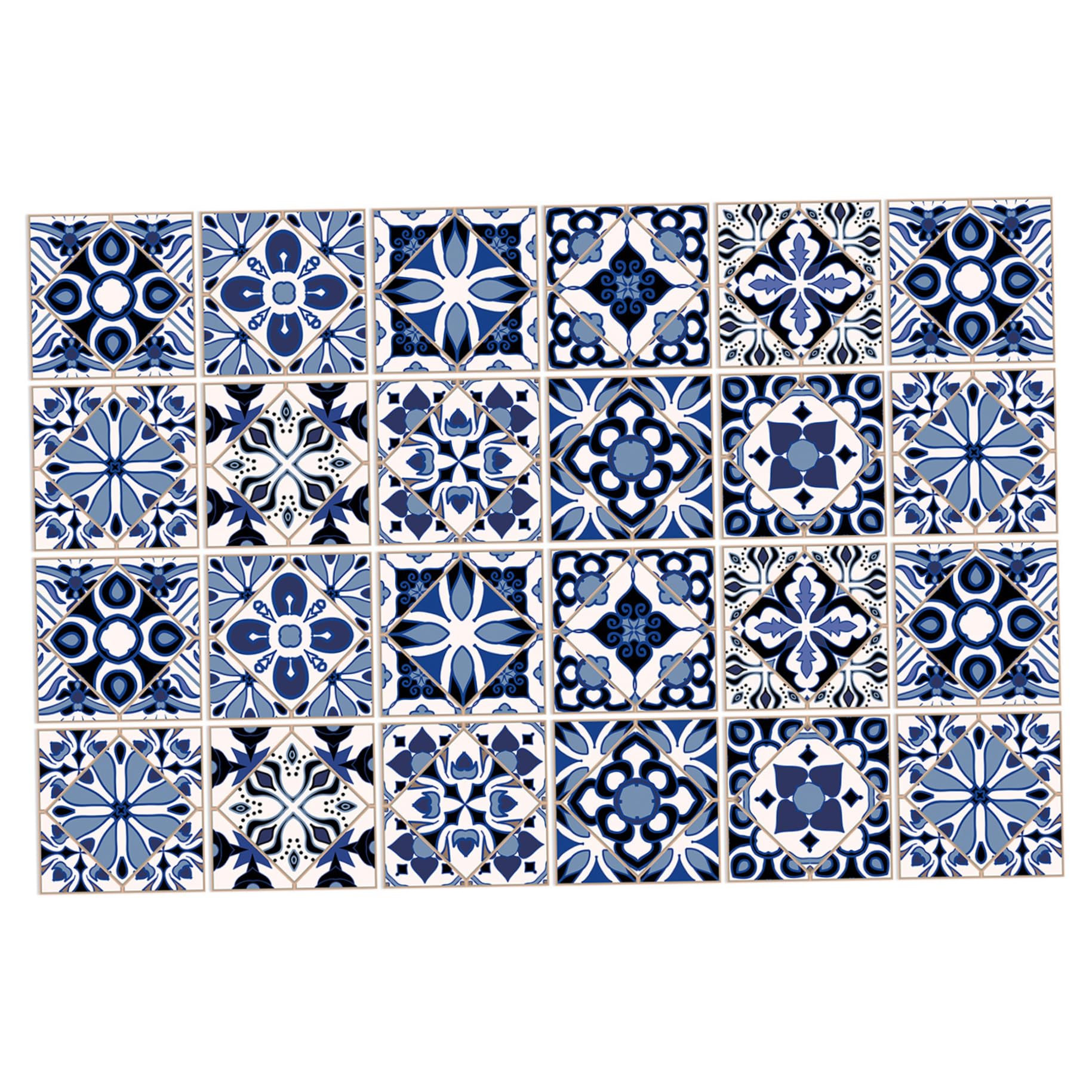 CAKEEYUM 24Pcs Peel and Stick Tile Blue Moroccan Style Tile Stickers Self Adhesive Sticker Waterproof PVC Reusable Peel and Stick Backsplash for Kitchen Bathroom Home 4x4 Stickers, and